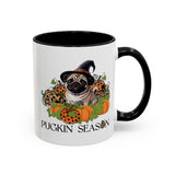 Pugkin Season Cup, Fall Pug Coffee Mug, Leopard Print Pumpkin Gift, Cute Autumn Dog Lover Graphic, Halloween Party Gifts