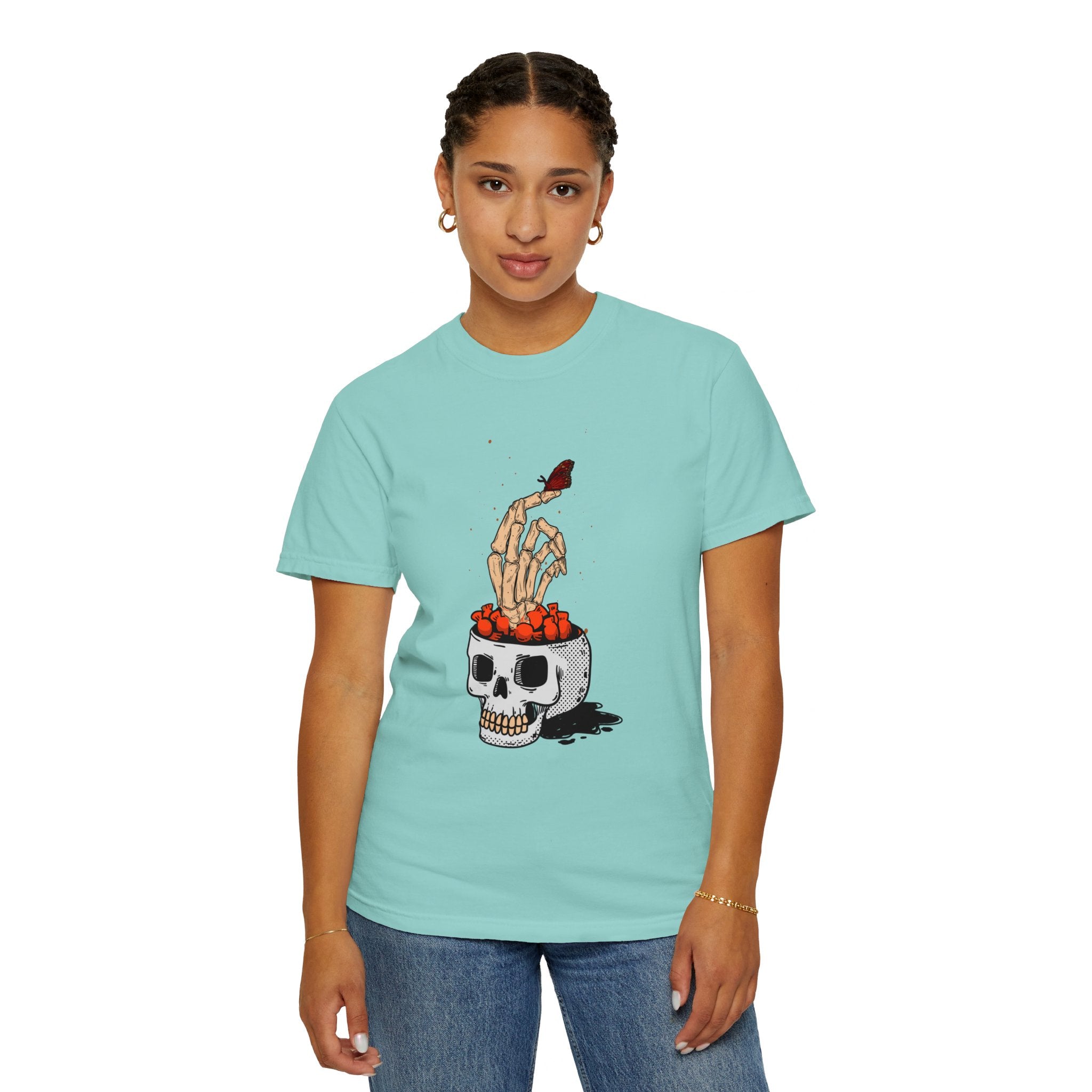 Skull skeleton hand halloween T-Shirt, Skeleton Hand T-Shirt, Skeleton Shirt, Horror Gift, Skeleton Rock Tee, Rock and Roll Shirt, Comfort Colors Shirt