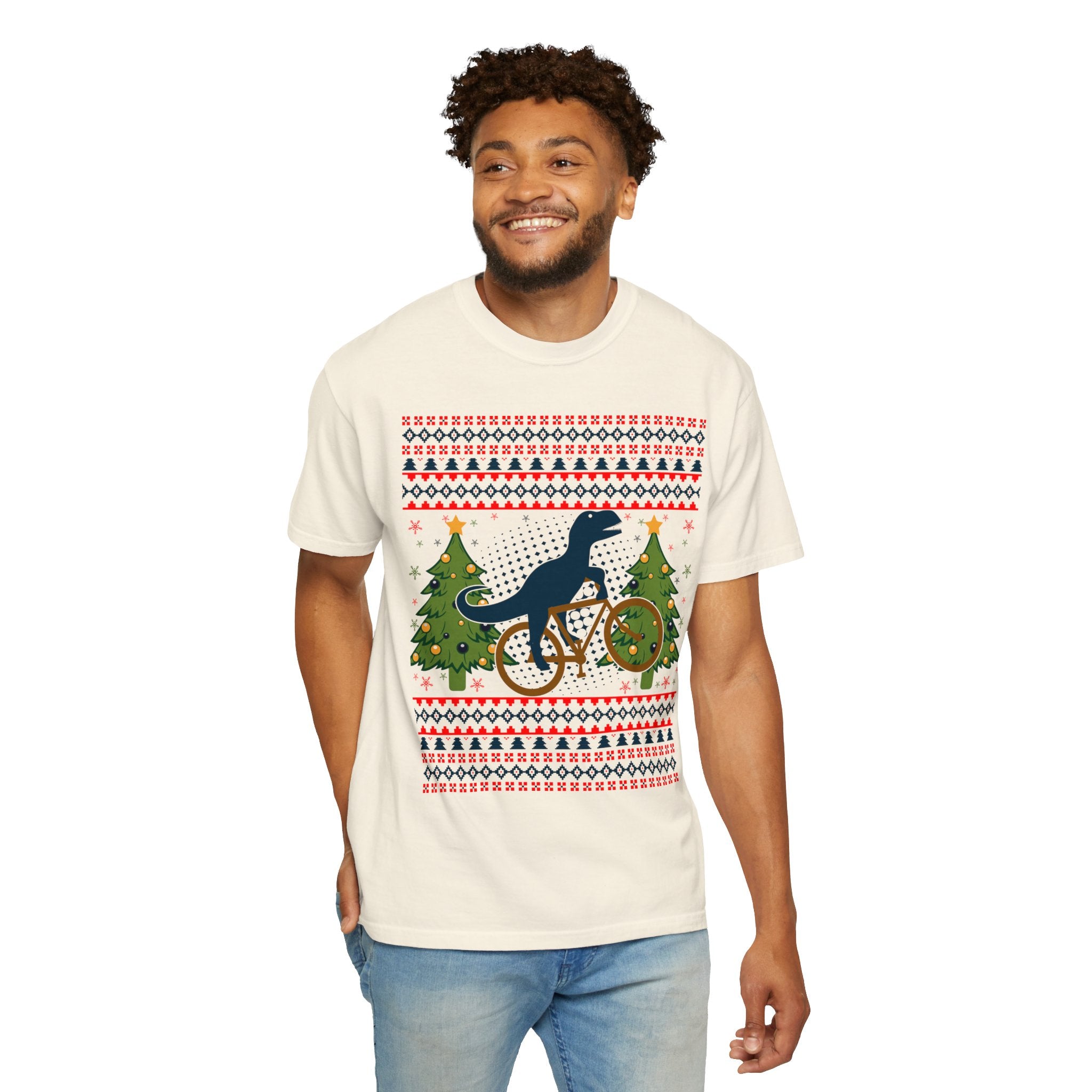 Ugly Christmas Dinosaur Riding Bike Shirt, Dinosaur Christmas Sweater, Dino Riders Tshirt, Dinosaur on a Bike Shirt