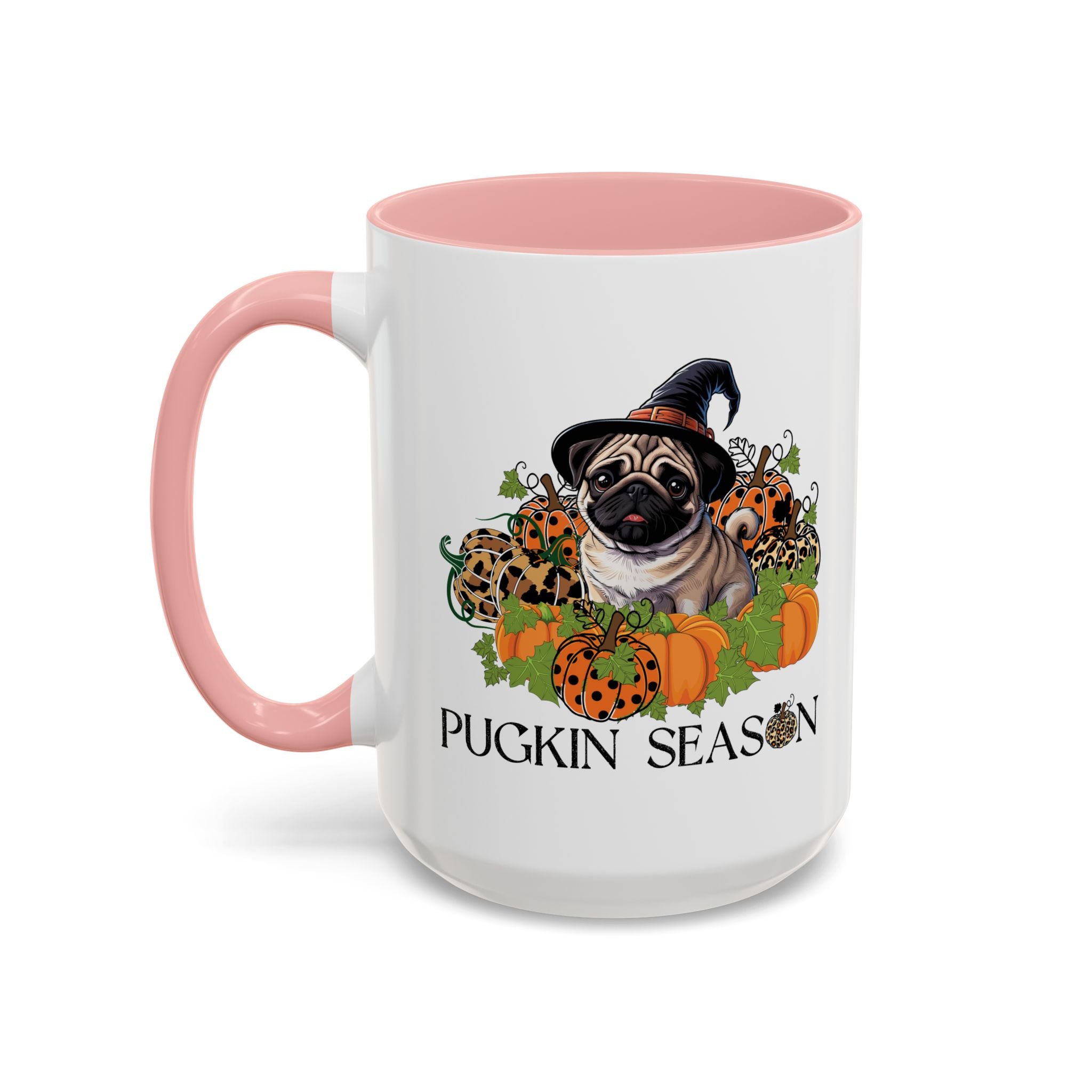 Pugkin Season Cup, Fall Pug Coffee Mug, Leopard Print Pumpkin Gift, Cute Autumn Dog Lover Graphic, Halloween Party Gifts