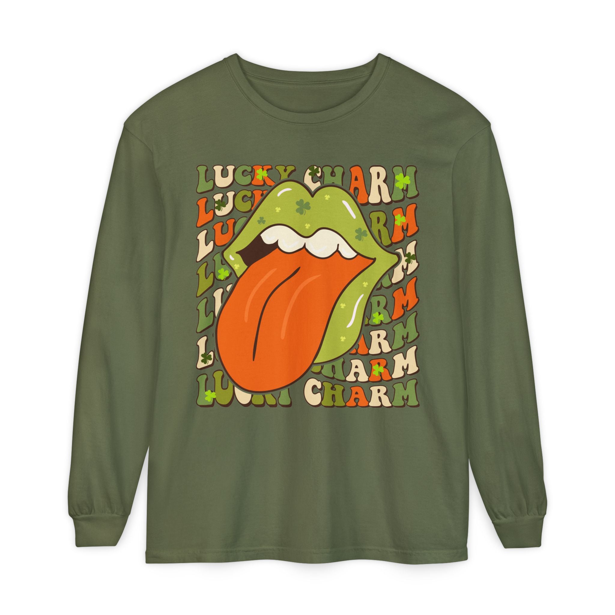 St Patricks Day Lucky Charm Lips Long sleeve T-Shirt, Lucky Shamrock Cute Long Sleeve Shirt, Lucky Irish Shirt, Ireland Drinking Tee