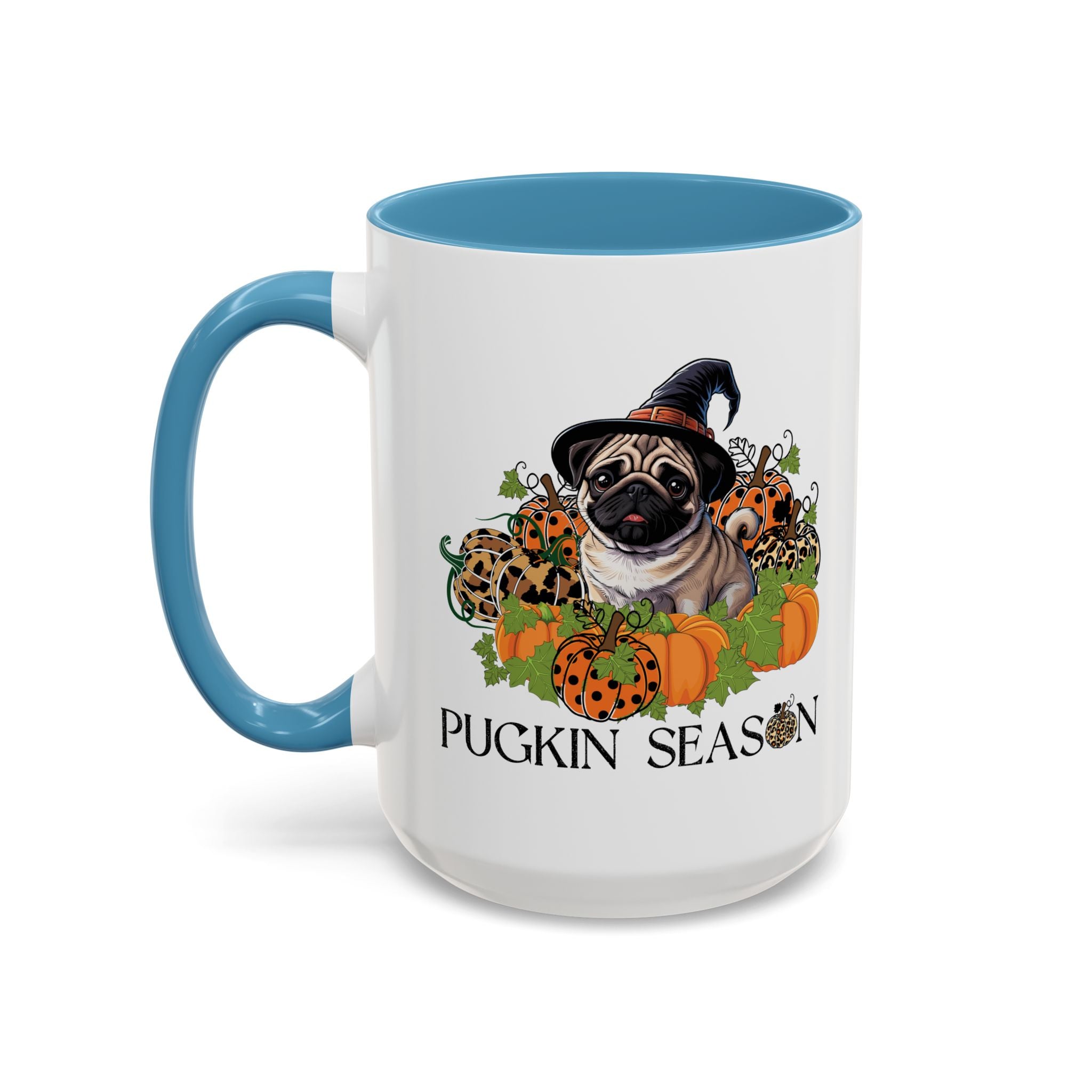 Pugkin Season Cup, Fall Pug Coffee Mug, Leopard Print Pumpkin Gift, Cute Autumn Dog Lover Graphic, Halloween Party Gifts