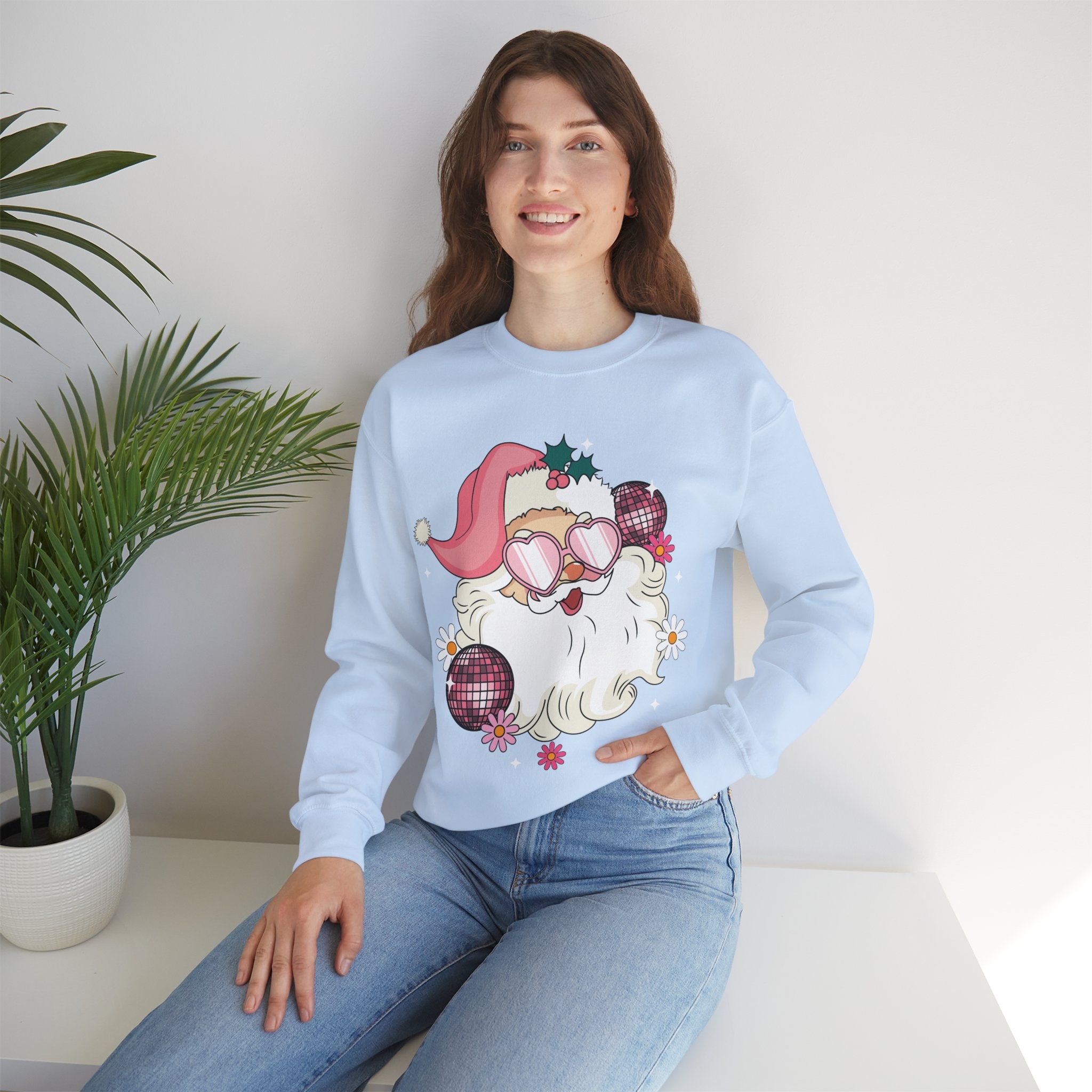 Retro Pink Santa Christmas Sweatshirt Gift for Woman Christmas PJs Matching Family Pajamas Retro Christmas Shirt Vintage Holiday Sweater