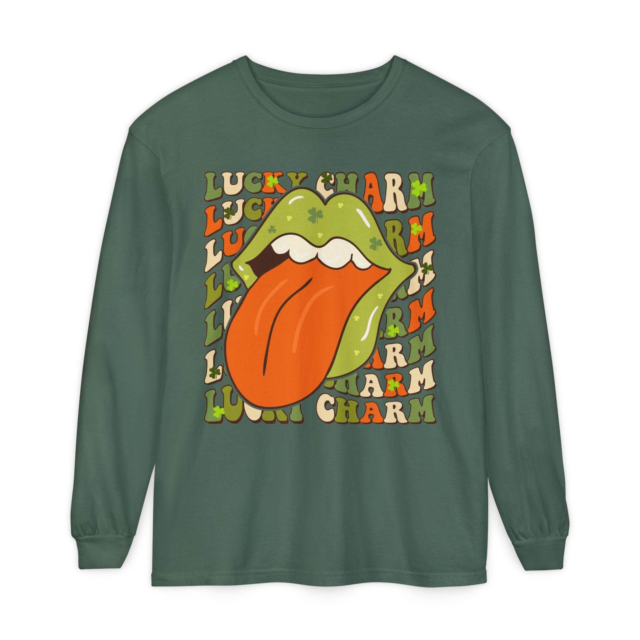 St Patricks Day Lucky Charm Lips Long sleeve T-Shirt, Lucky Shamrock Cute Long Sleeve Shirt, Lucky Irish Shirt, Ireland Drinking Tee