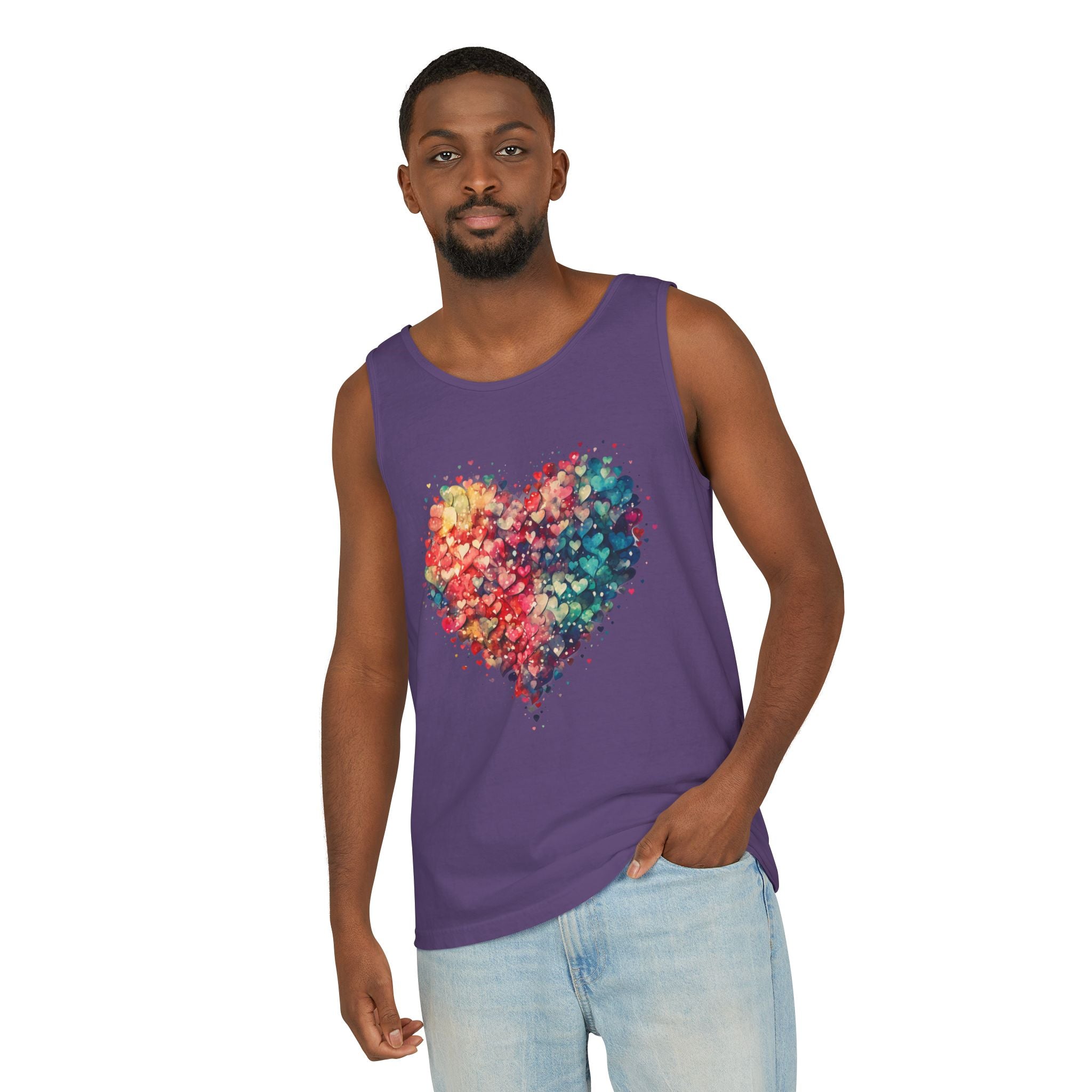 Watercolor Hearts Tank Top, Colorful Heart Shirt, Cute Heart Valentines Love Tank Top, Beautiful Watercolor Heart, Hearts Layered Design, Hearts Tank