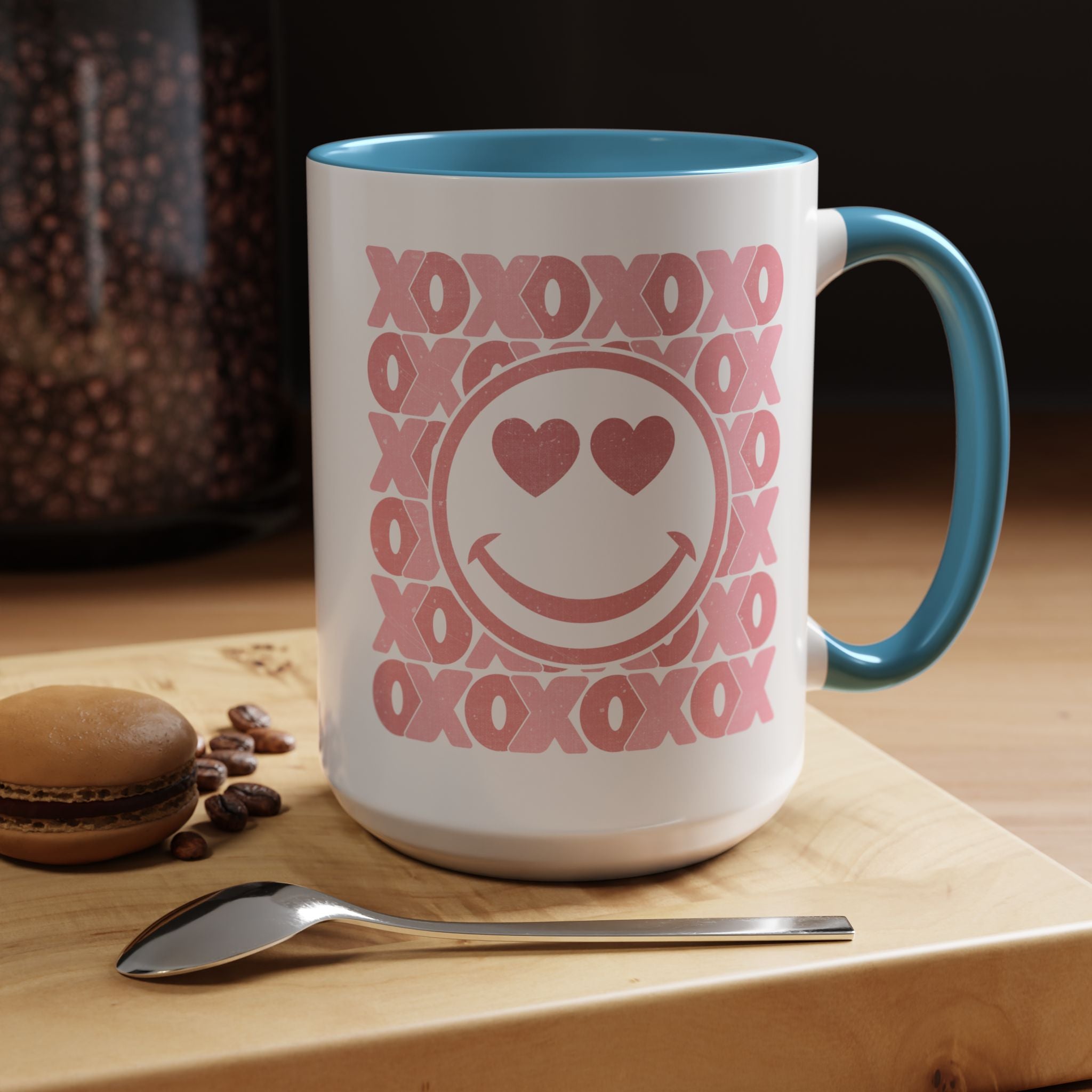 XOXO Smiley Face Coffee Mug, Pink Smiley Face Mug, Valentines Decor, Galentines gift, XOXO Coffee Cup, Party Favors, Cute Coffee Mug