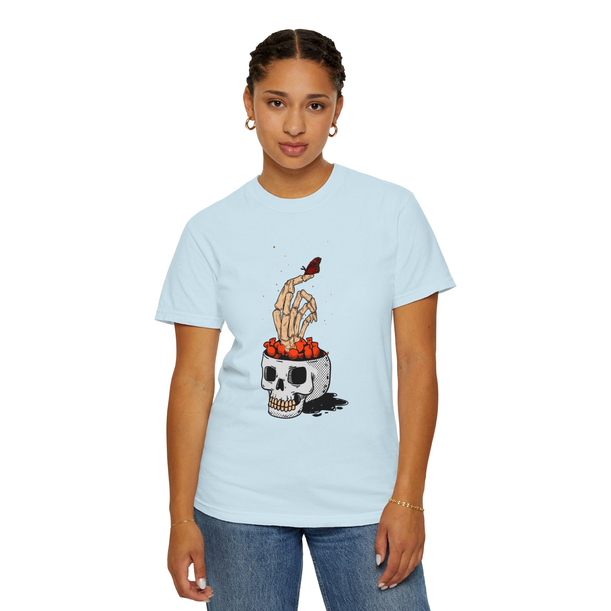 Skull skeleton hand halloween T-Shirt, Skeleton Hand T-Shirt, Skeleton Shirt, Horror Gift, Skeleton Rock Tee, Rock and Roll Shirt, Comfort Colors Shirt