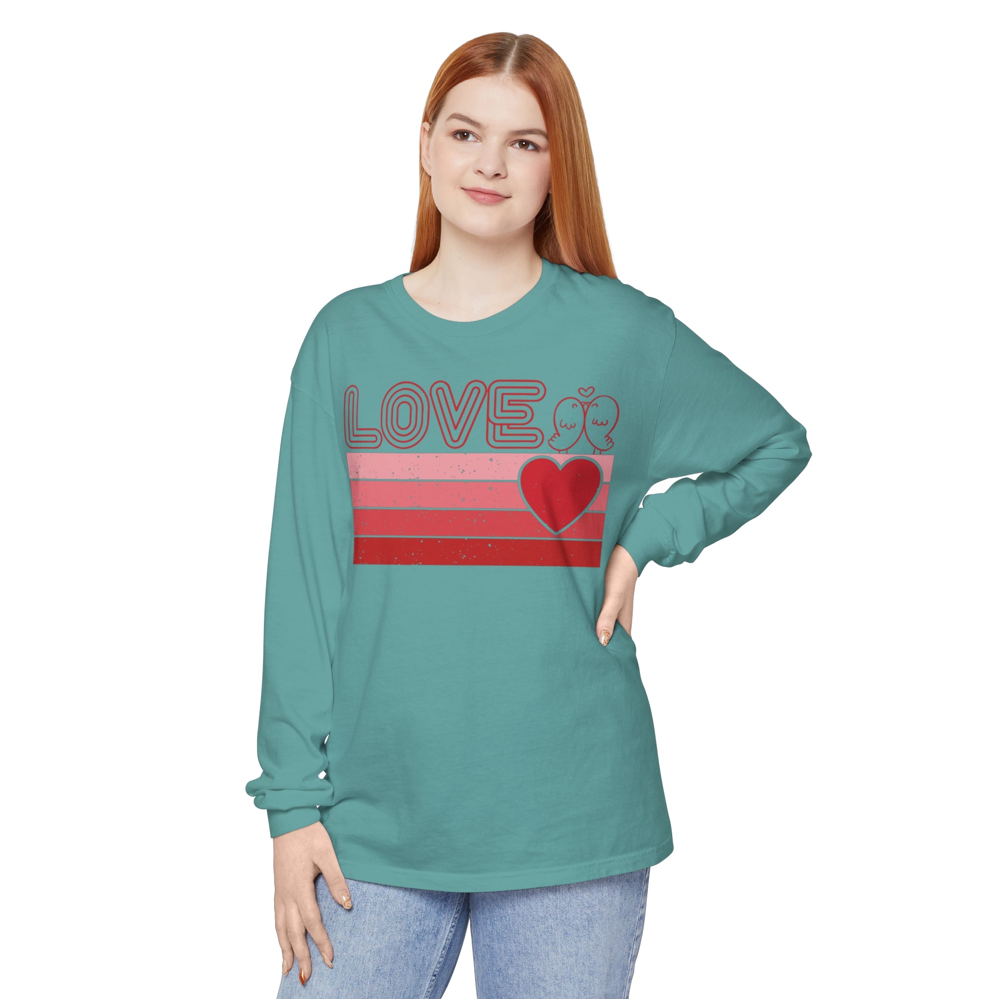 Retro Love Valentines Day Long Sleeve T-Shirt, Valentines Day Shirts For Woman, Heart Shirt, Cute Valentine Shirt, Valentines Day Gift, Valentines Gift