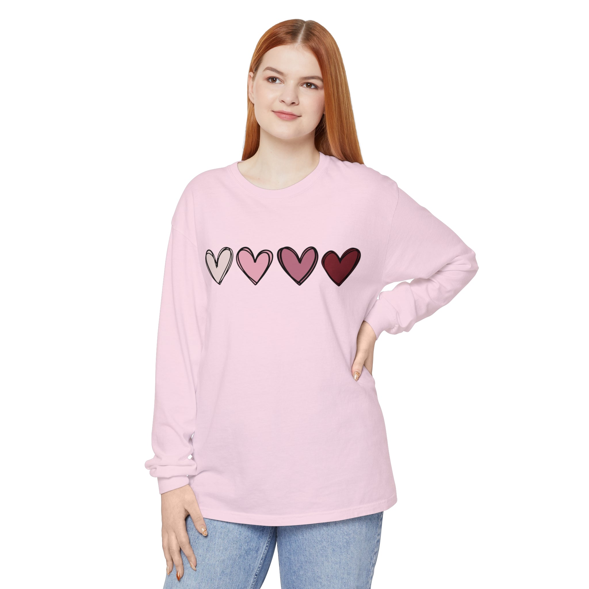 Valentine Double Heart Long Sleeve T-Shirt, Cute Valentine Shirt, Valentine Long Sleeve Shirt, Vintage Valentine Sweatshirt, Love Heart Long Sleeve Tee