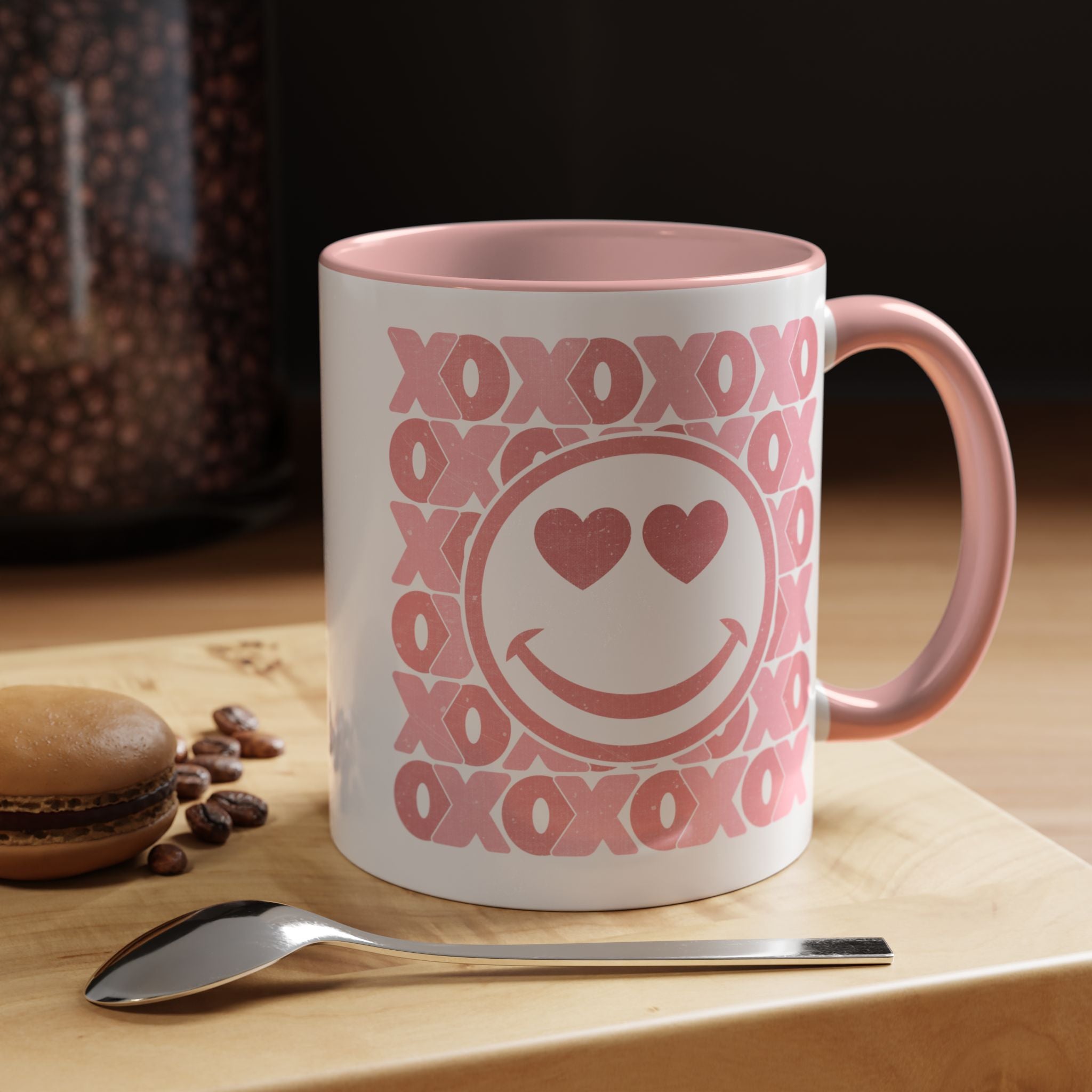 XOXO Smiley Face Coffee Mug, Pink Smiley Face Mug, Valentines Decor, Galentines gift, XOXO Coffee Cup, Party Favors, Cute Coffee Mug