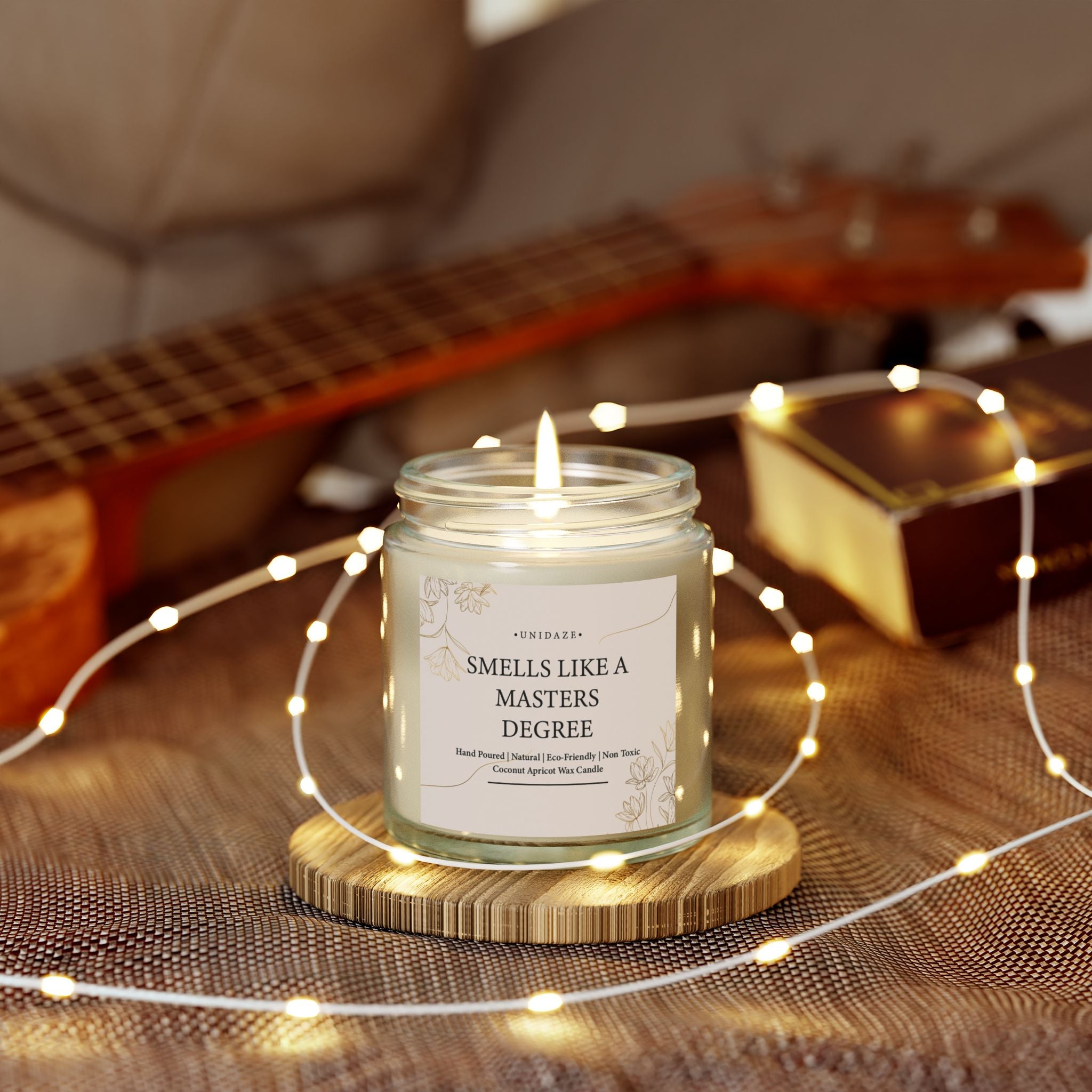 Smells Like A Masters Degree Scented Coconut Candle, Hand Poured 4 oz. 9 oz. Glass Jar, Two Degrees Hotter, Minimal, Graduation Gift, MBA MS MA