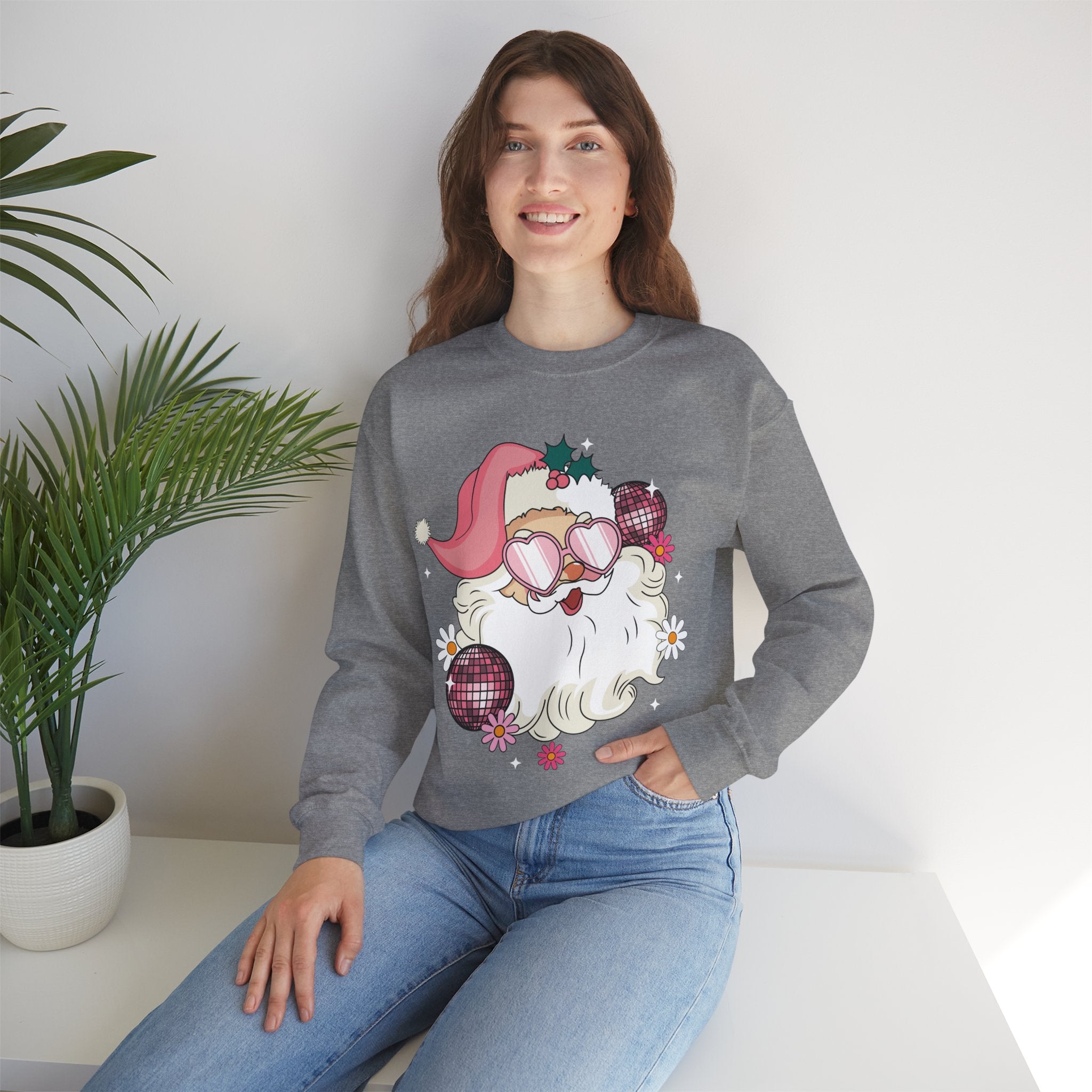 Retro Pink Santa Christmas Sweatshirt Gift for Woman Christmas PJs Matching Family Pajamas Retro Christmas Shirt Vintage Holiday Sweater