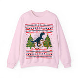 Ugly Christmas Dinosaur Riding Bike Sweater, Dinosaur Christmas Sweatshirt, Dino Riders shirt, Dinosaur on a Bike Shirt