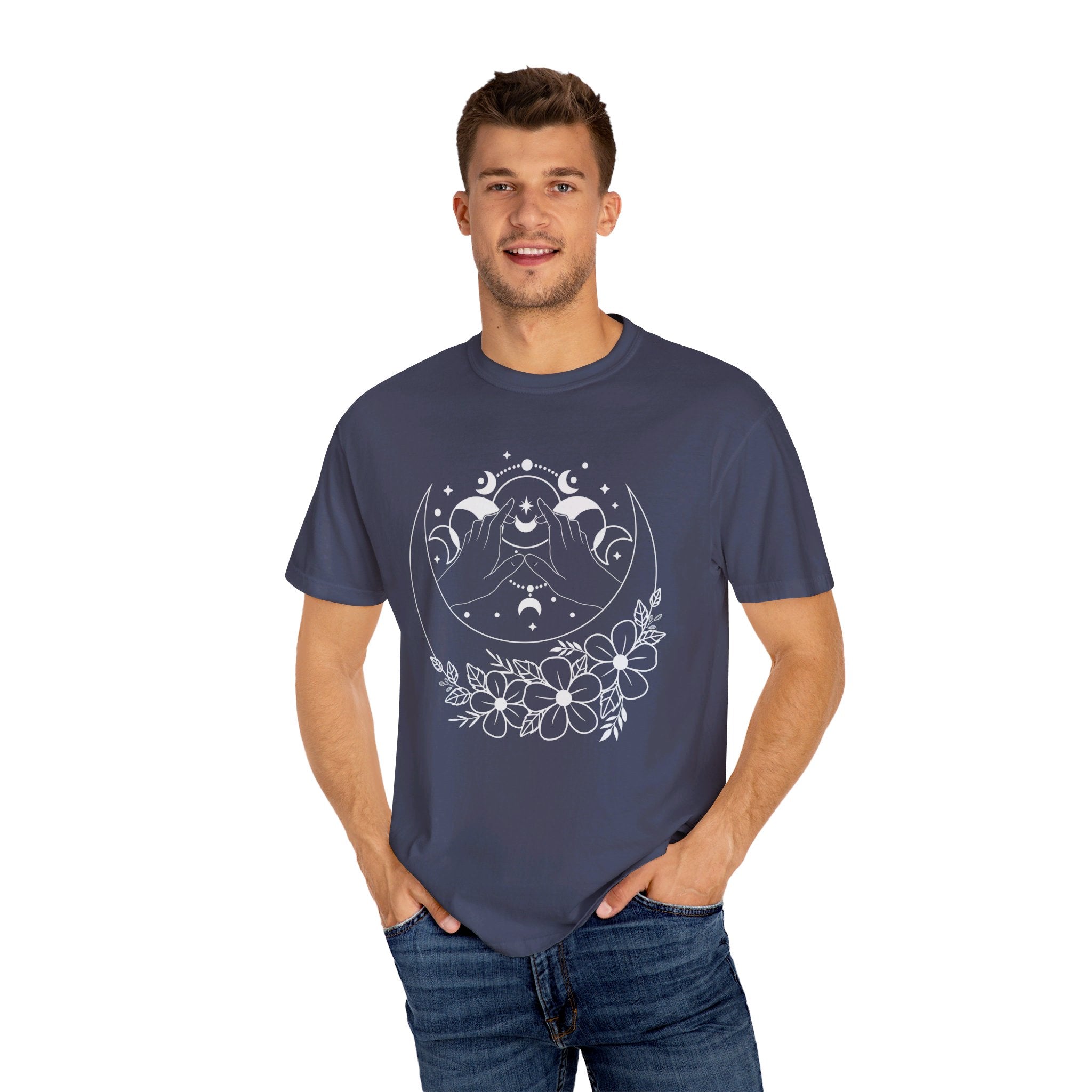 Mystical Moon Phase Witch Hands Shirt, Moon Phase T-Shirt, Celestial Shirt, Floral Moon Phase Tee, Boho Shirt, Moon Gift Shirt For Woman