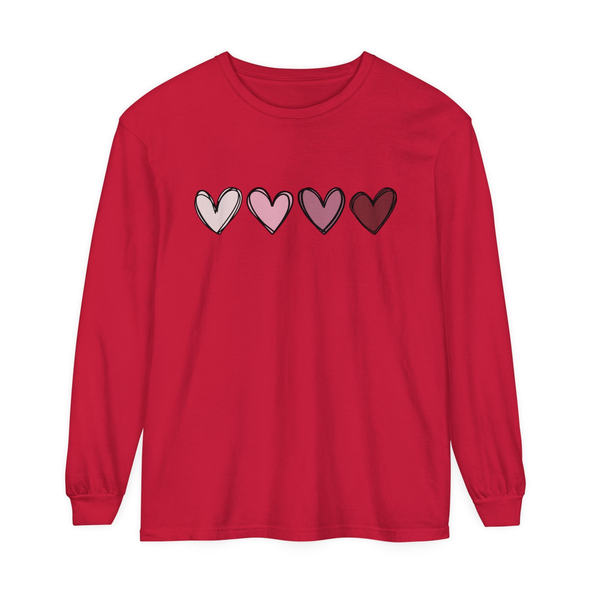 Valentine Double Heart Long Sleeve T-Shirt, Cute Valentine Shirt, Valentine Long Sleeve Shirt, Vintage Valentine Sweatshirt, Love Heart Long Sleeve Tee