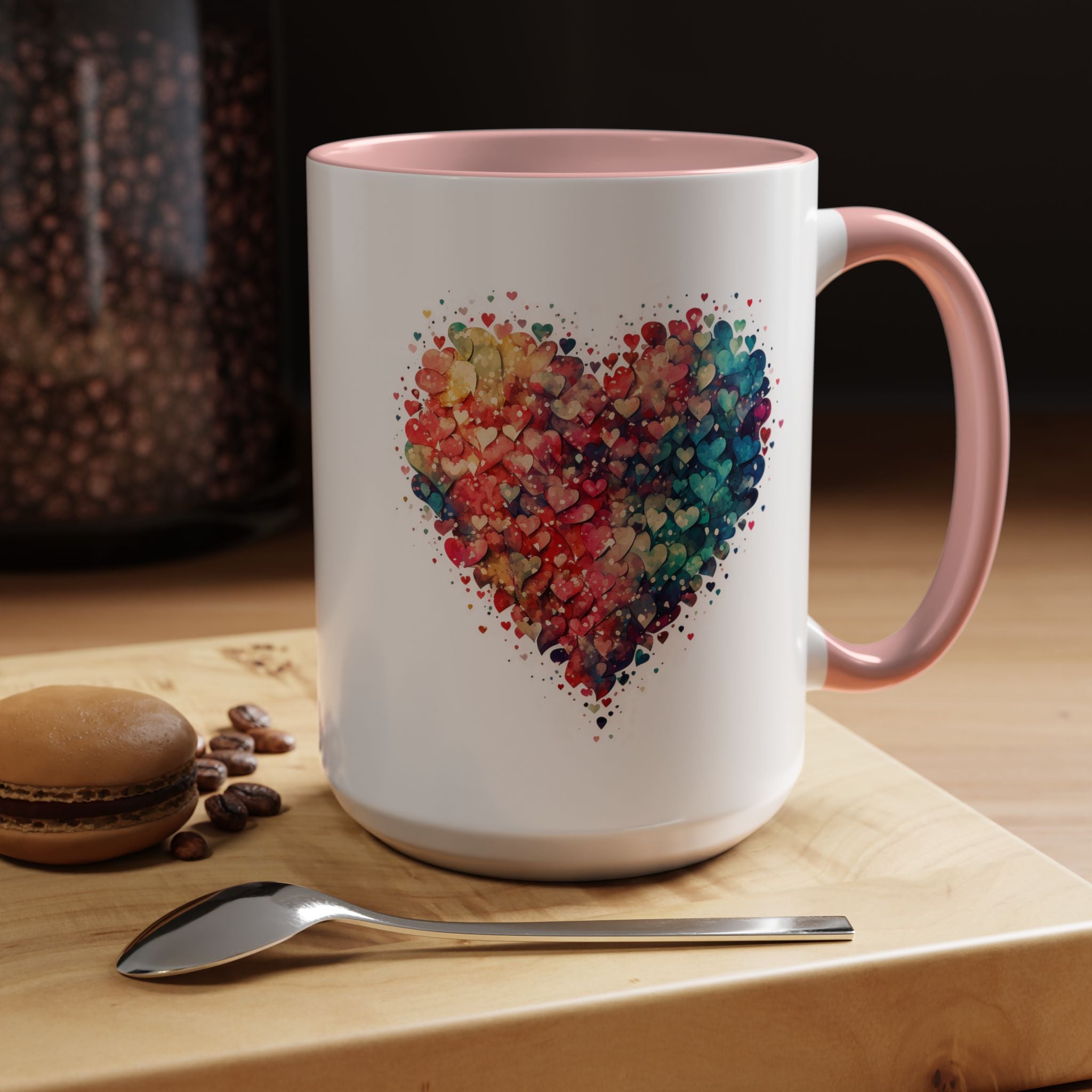 Watercolor Heart Coffee Mug, Heart Mug, Two-Tone Coffee Mugs, 11oz & 15oz Mug, Watercolor Heart Mug