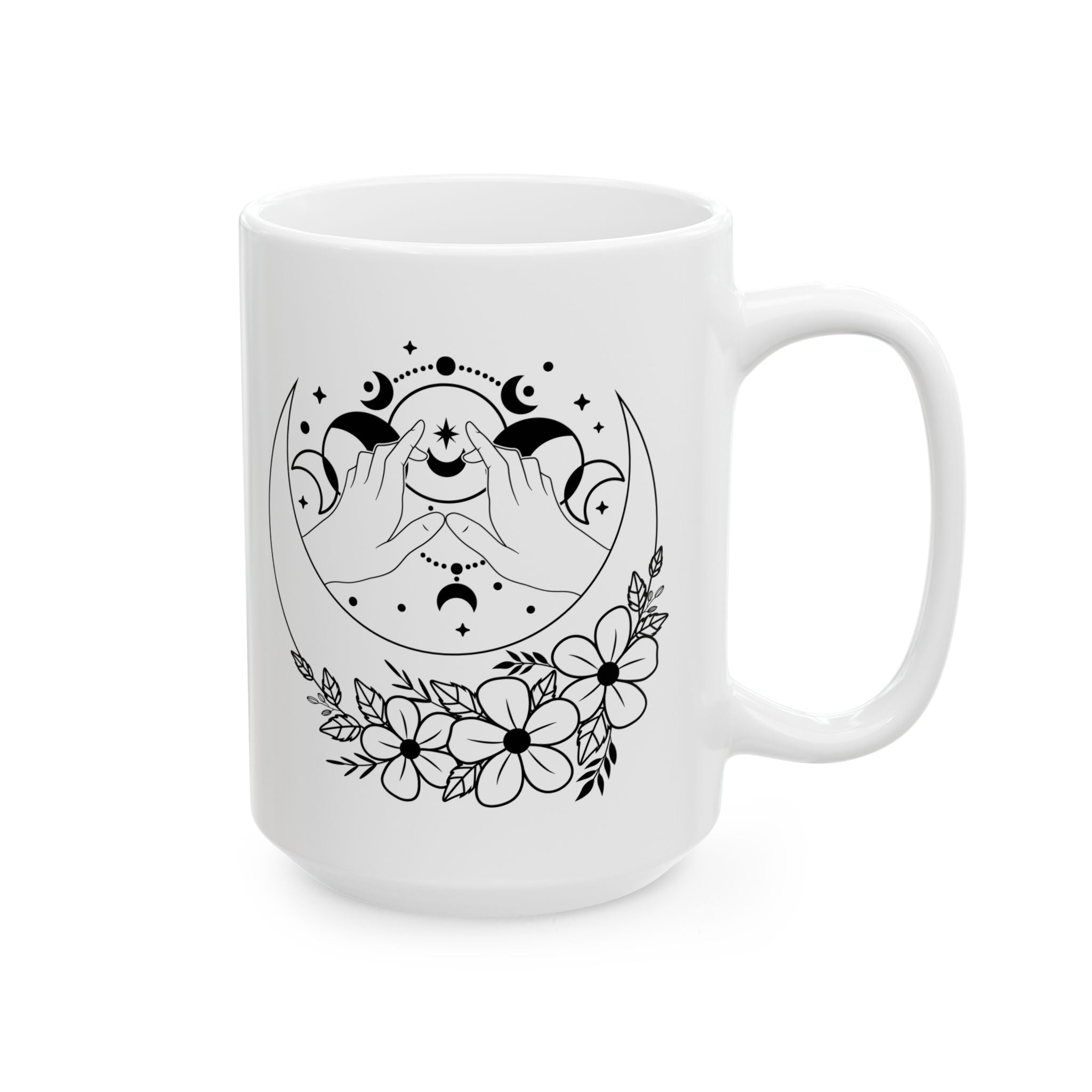 Mystical Moon Phase Witch Hands Mug, Moon Phase Coffee Mug, Celestial Mug, Floral Moon Phase Cup