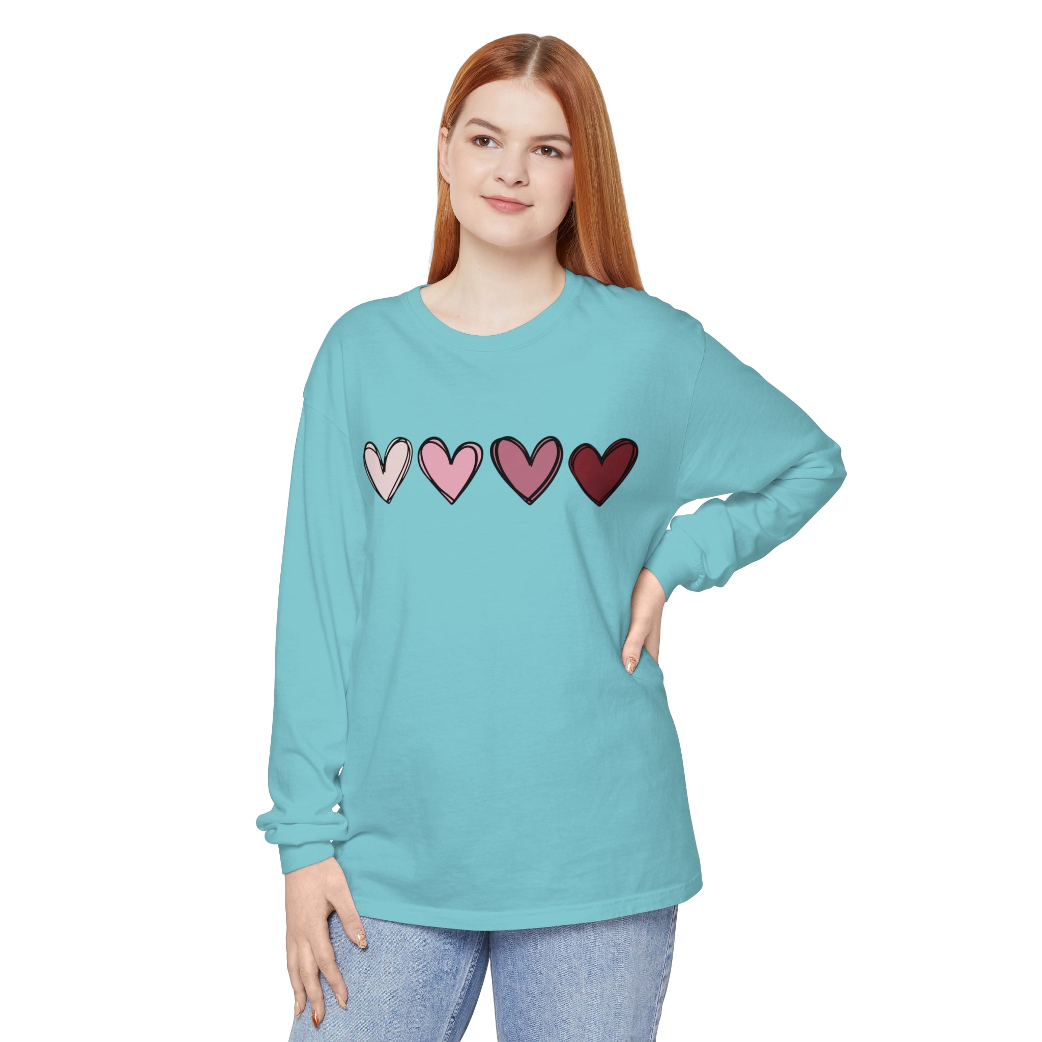 Valentine Double Heart Long Sleeve T-Shirt, Cute Valentine Shirt, Valentine Long Sleeve Shirt, Vintage Valentine Sweatshirt, Love Heart Long Sleeve Tee