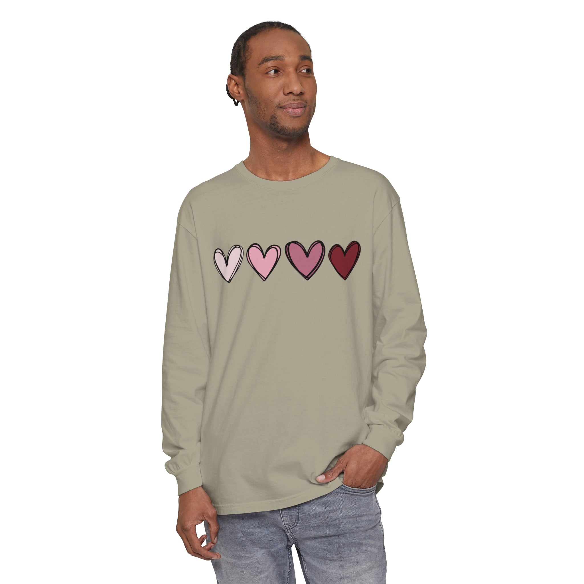 Valentine Double Heart Long Sleeve T-Shirt, Cute Valentine Shirt, Valentine Long Sleeve Shirt, Vintage Valentine Sweatshirt, Love Heart Long Sleeve Tee