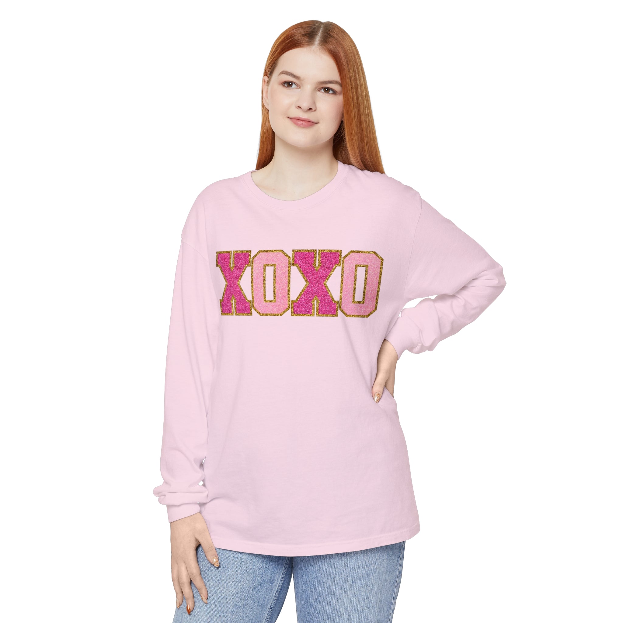 Long Sleeve XOXO Shirt, Valentines Day, Pink XOXO Long Sleeve, Valentines Day XOXO Hearts Shirt