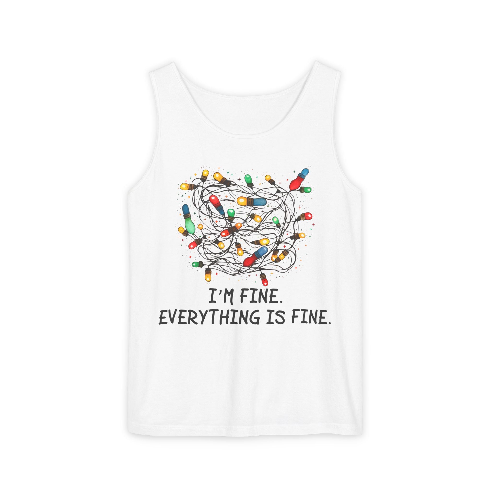 I'm Fine Everything is Fine Tank Top, Tangled Christmas Lights Tank Top, Unisex Xmas Graphic Tee, Christmas Lights Tank top