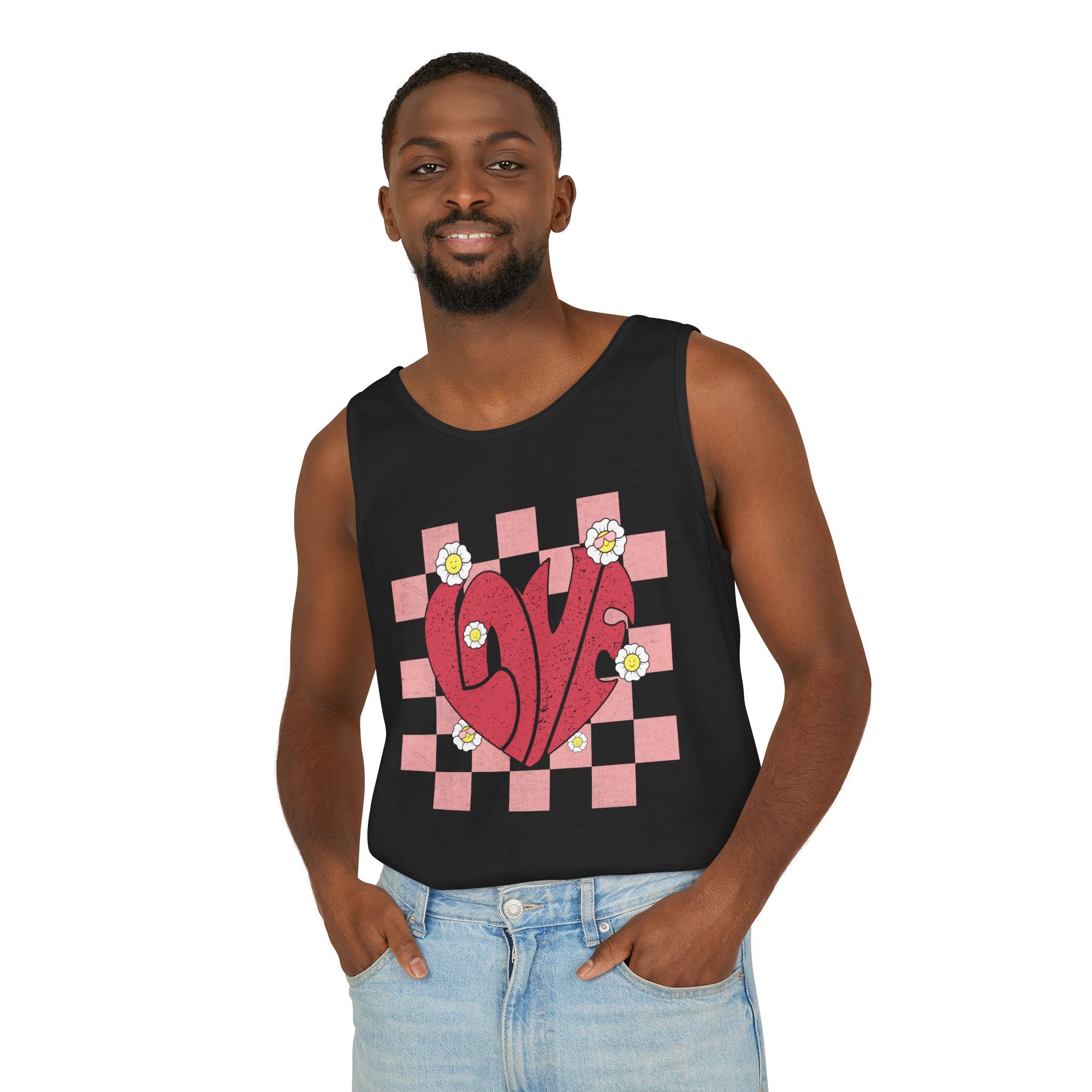 Valentine Heart Tank Top, Retro Love Shirt, Love T-Shirt, Valentines Day Gift, Checker heart tee, Heart Love Tank Top