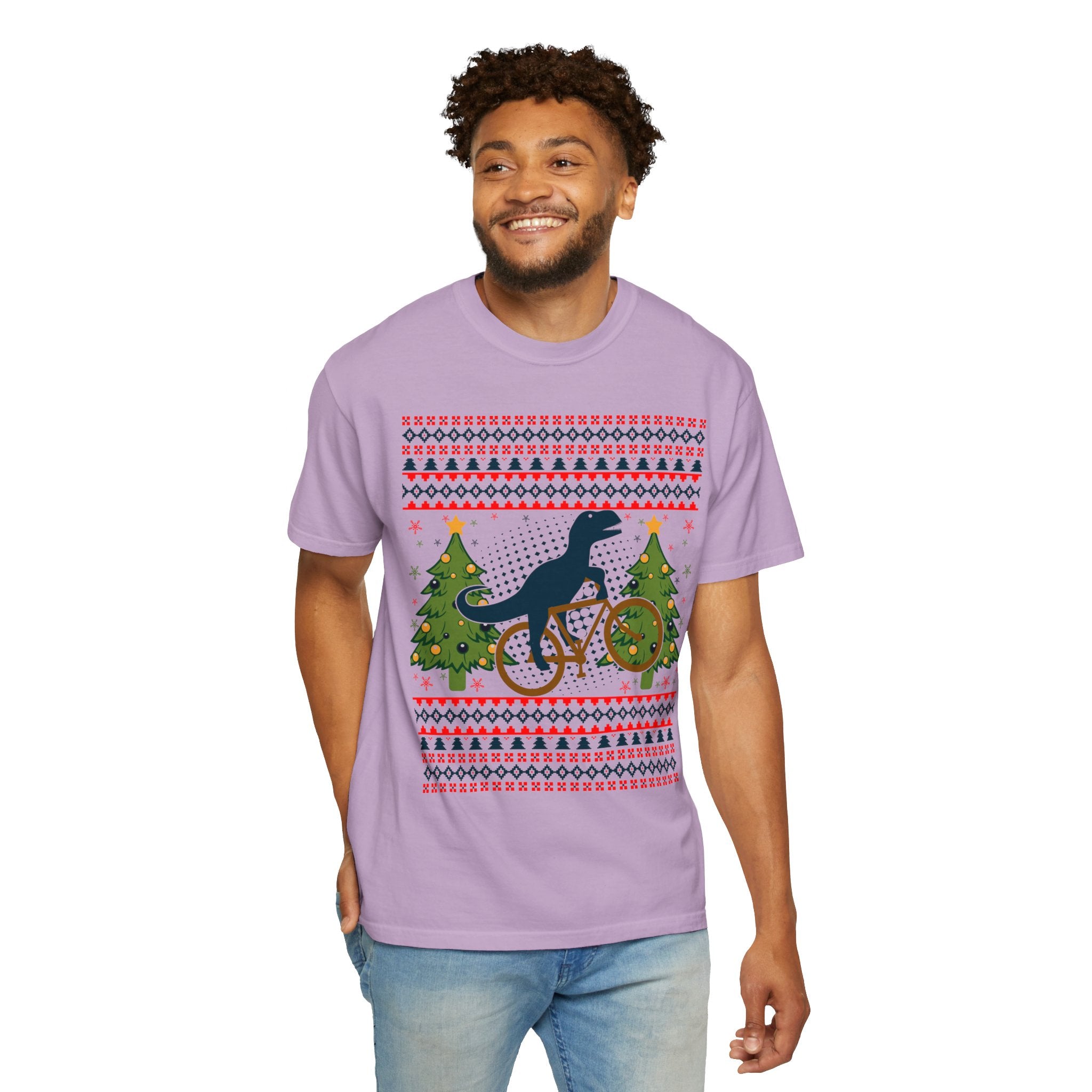 Ugly Christmas Dinosaur Riding Bike Shirt, Dinosaur Christmas Sweater, Dino Riders Tshirt, Dinosaur on a Bike Shirt