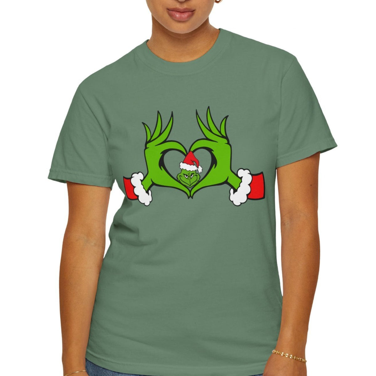 Grinch Heart Hands Graphic Tees, Grinch T-Shirt, Christmas Shirt, Xmas Clothing, Holiday T Shirts, Christmas Gifts, Christmas Party Shirt, Grinchmas T-shirt