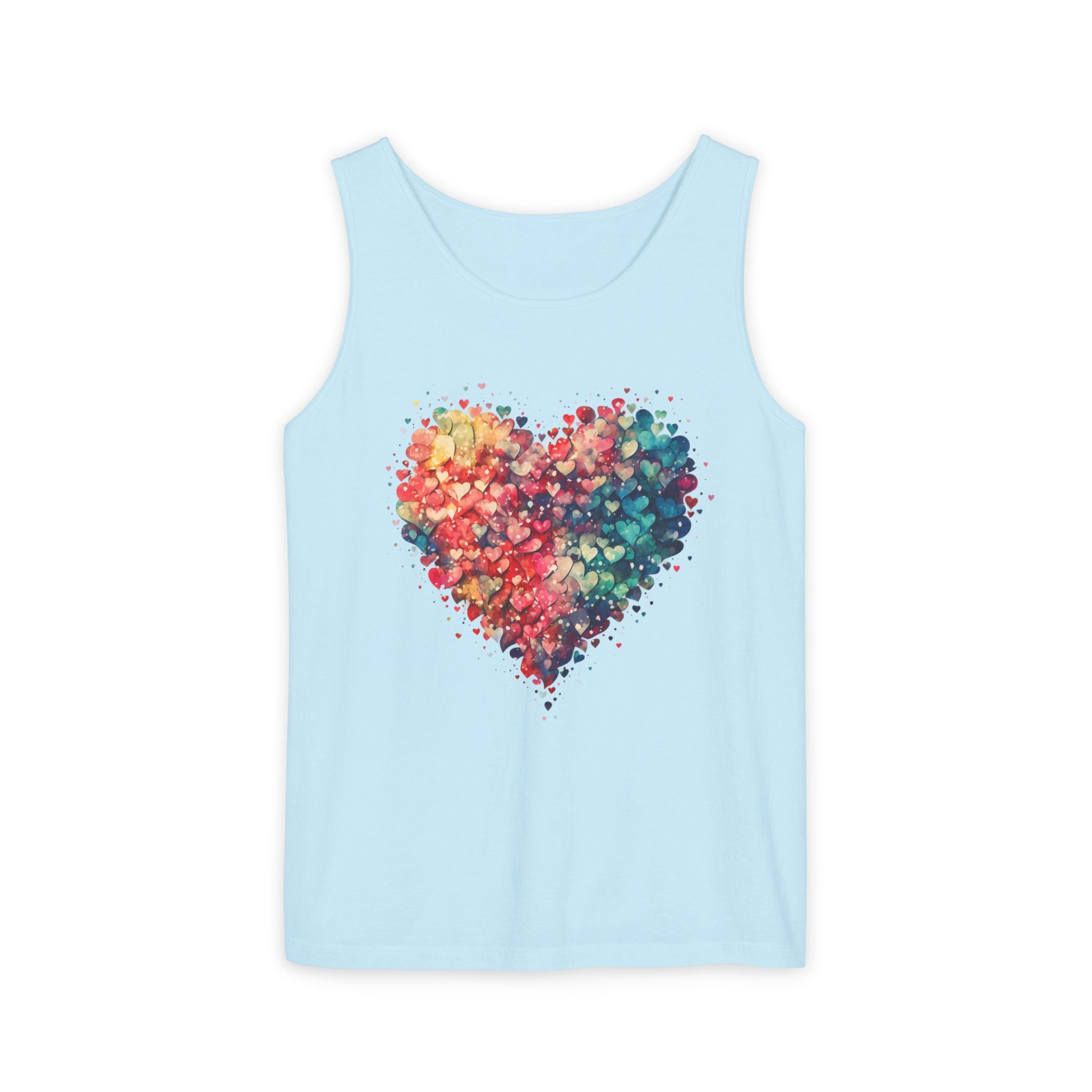 Watercolor Hearts Tank Top, Colorful Heart Shirt, Cute Heart Valentines Love Tank Top, Beautiful Watercolor Heart, Hearts Layered Design, Hearts Tank