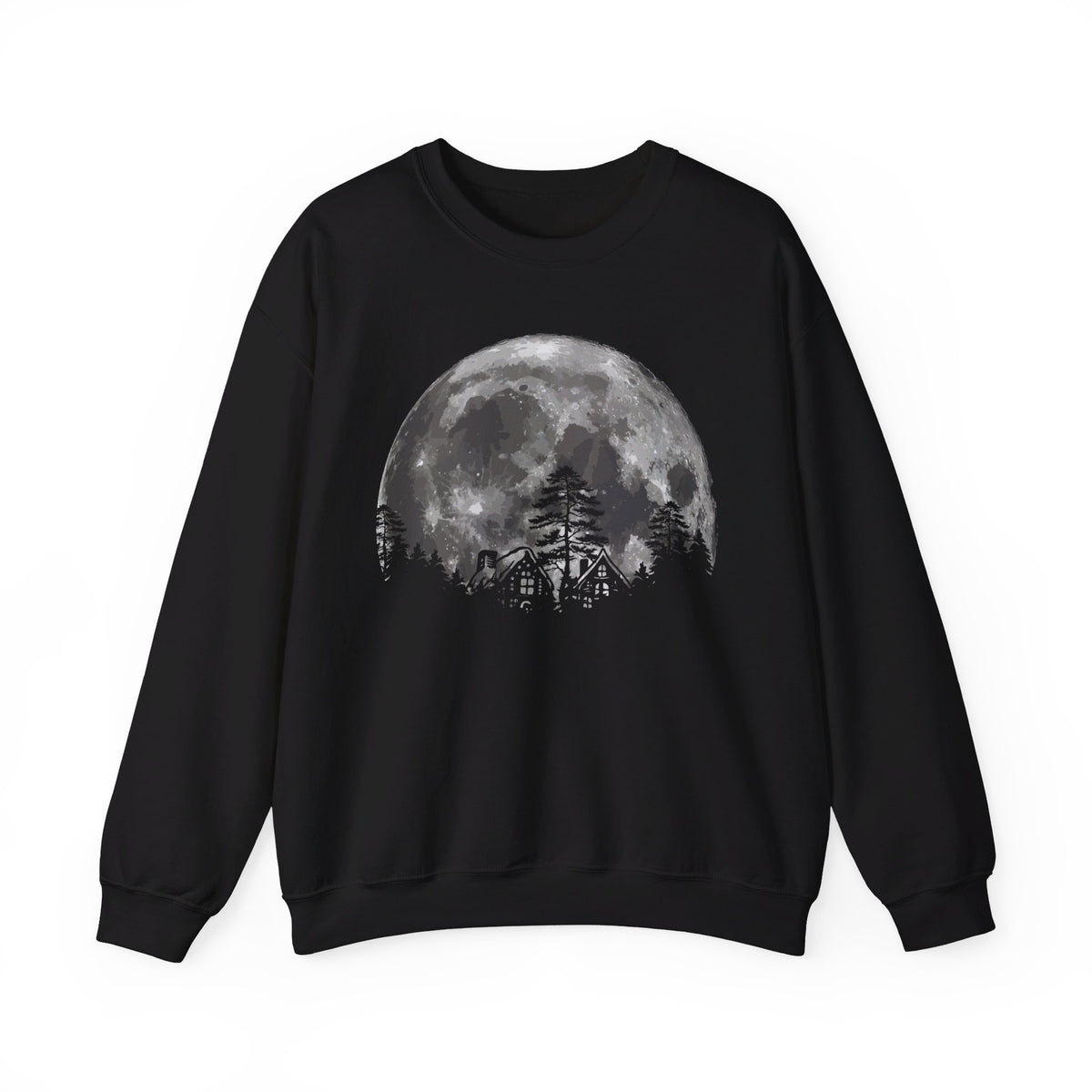 Moon & Cabin Sweatshirt, Men’s Graphic Tees, Moon Shirt, Men Printed Shirt Men’s/Unisex, Nature Gifts for Men, Astronomy Gifts