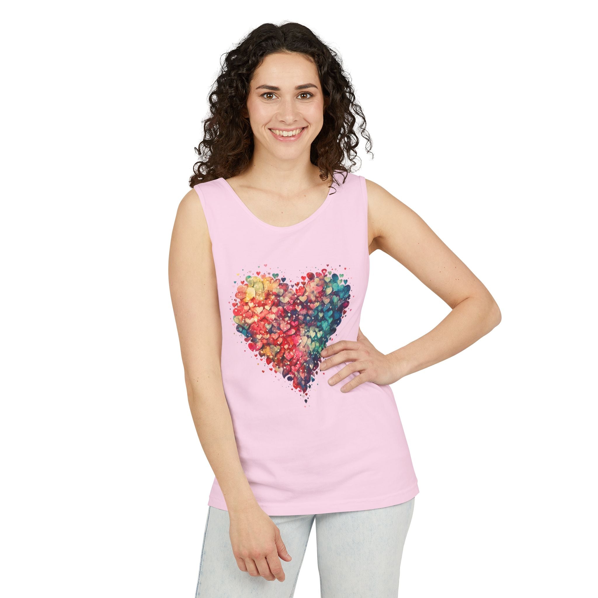 Watercolor Hearts Tank Top, Colorful Heart Shirt, Cute Heart Valentines Love Tank Top, Beautiful Watercolor Heart, Hearts Layered Design, Hearts Tank