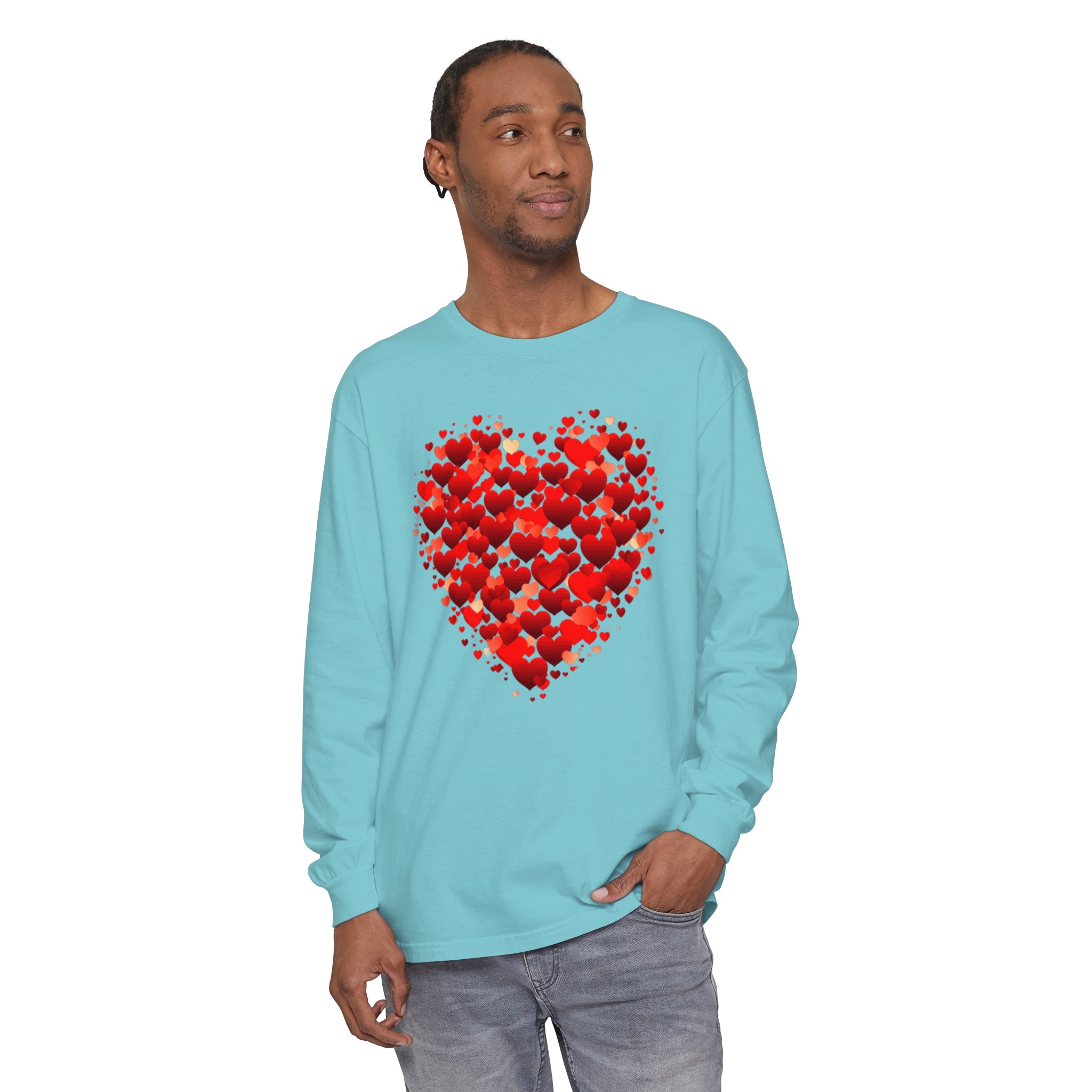 Valentines Day Red Heart Long Sleeve T-Shirt, Anniversary Love Long Sleeve Shirt, Double Heart Sweatshirt, Birthday Red Heart Shirt, Mothers Day Tee