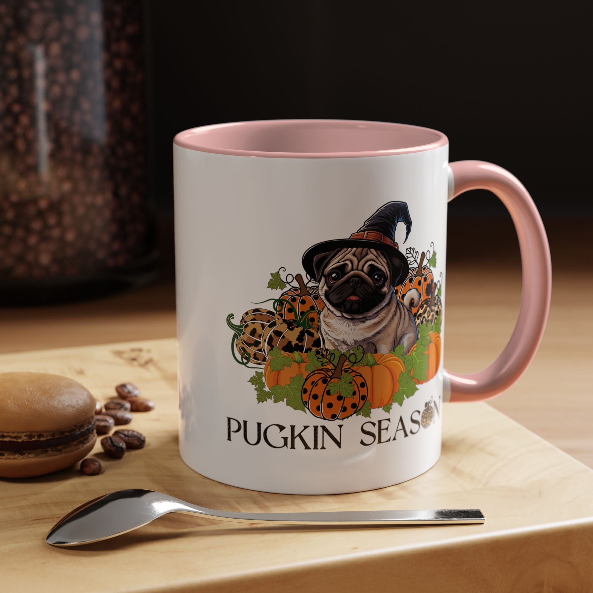 Pugkin Season Cup, Fall Pug Coffee Mug, Leopard Print Pumpkin Gift, Cute Autumn Dog Lover Graphic, Halloween Party Gifts