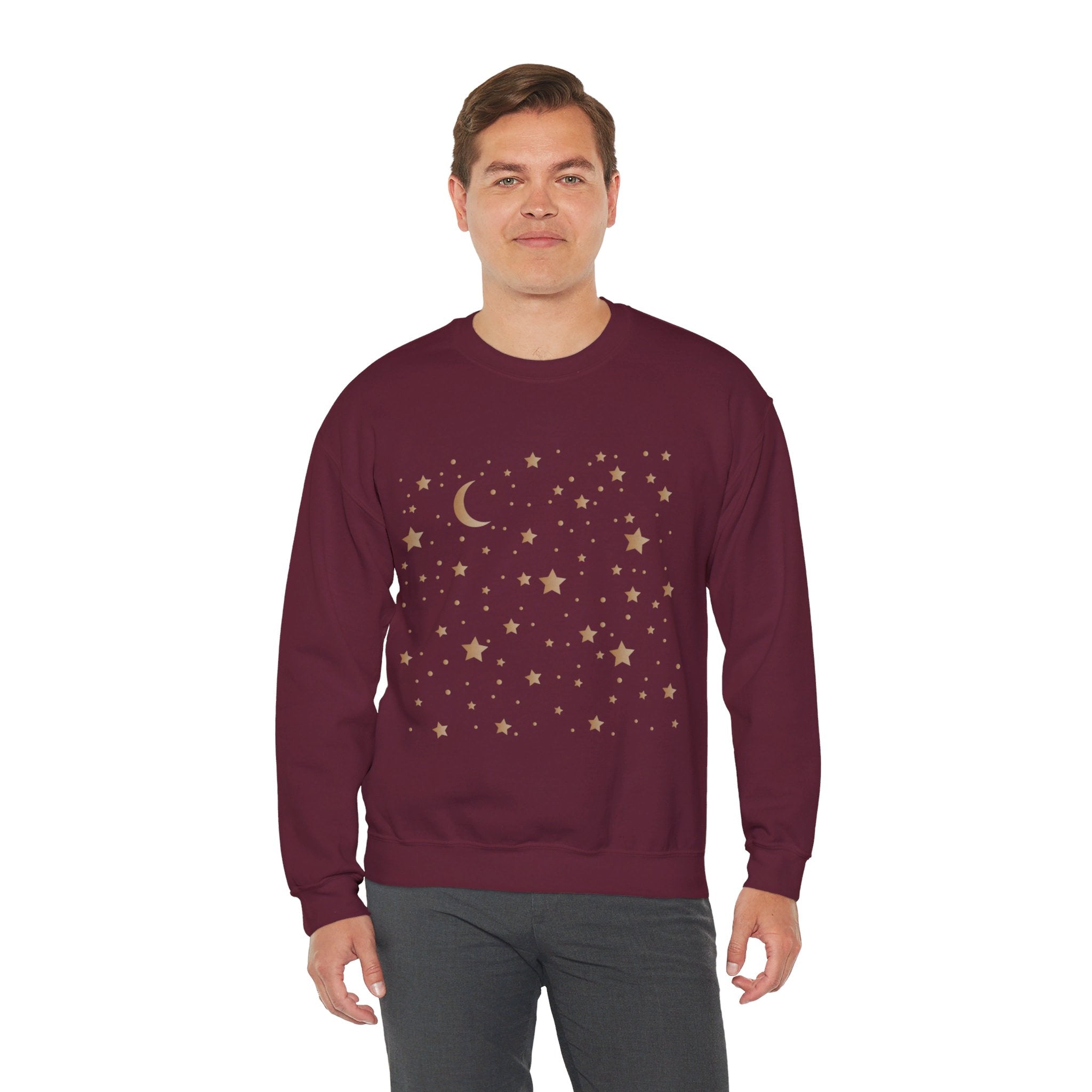 Unisex Moon And Starts Celestial Sweatshirt, Boho Moon And Stars Shirt, Gold Stars Shirt, Mystical Moon And Stars Shirt, Astronomy Shirt