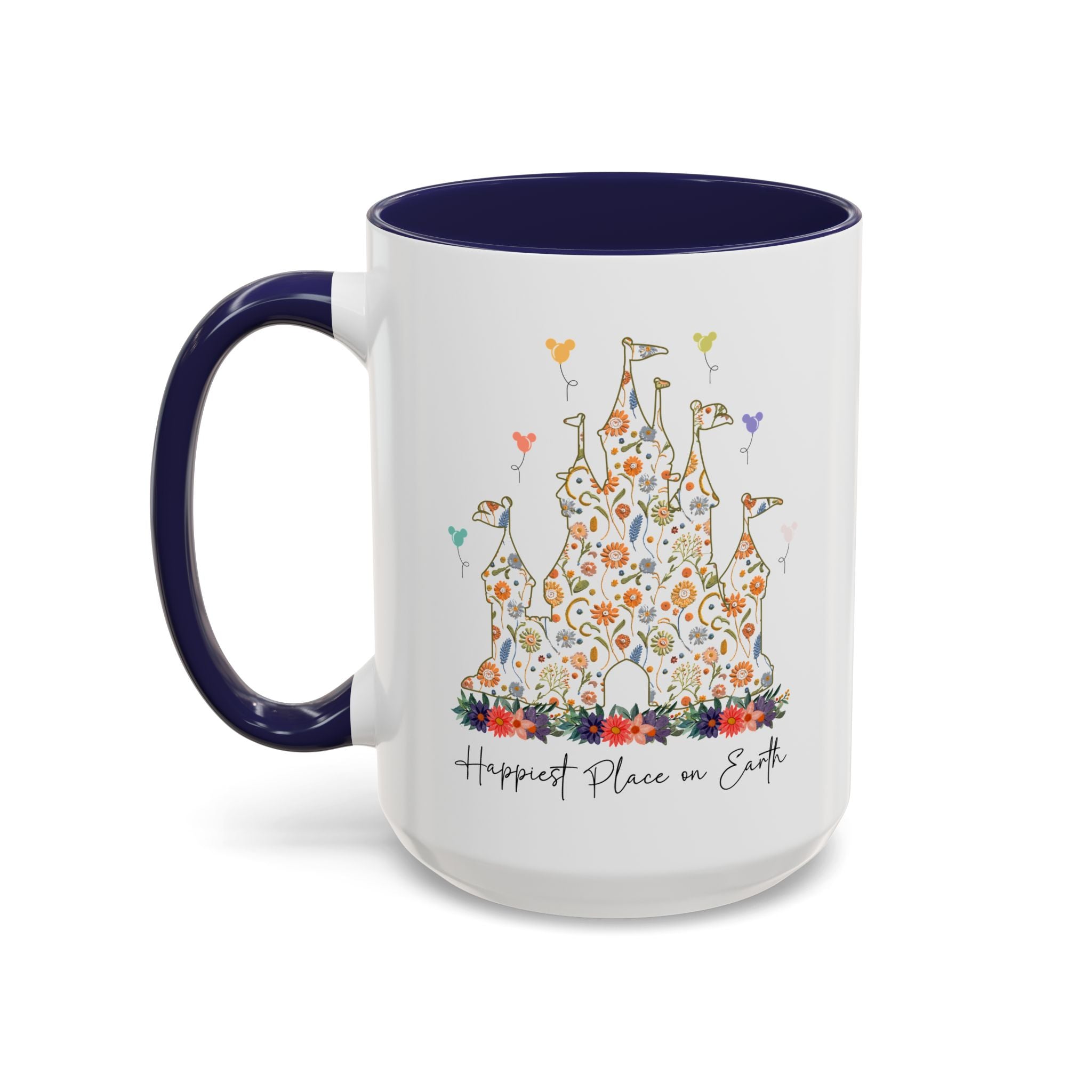 Disney Castle Floral Coffee Mug, Happiest Place on Earth Mug, Vintage Disney Coffee Cup, Magic Kingdom Mug