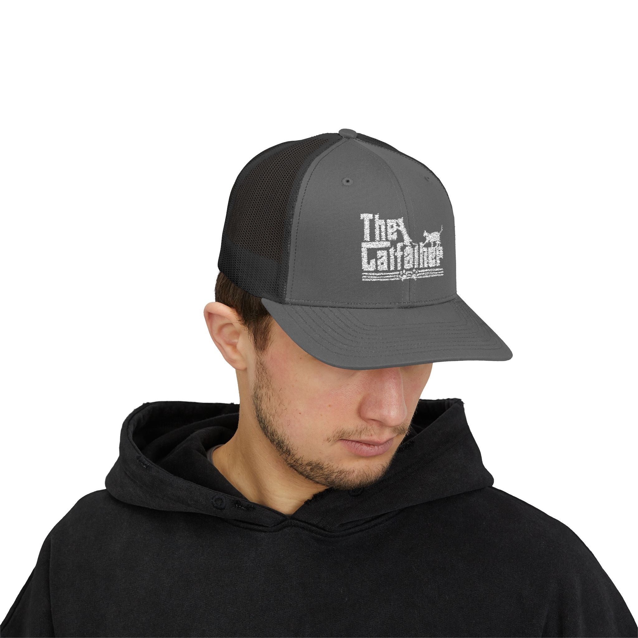 The Catfather Trucker Hat, Embroidered Cap, Cat Lover Gift for Dad, Fathers Day Gift, Cat Owner Gift for Husband, Cat Dad Hat, Trucker Cat Hat