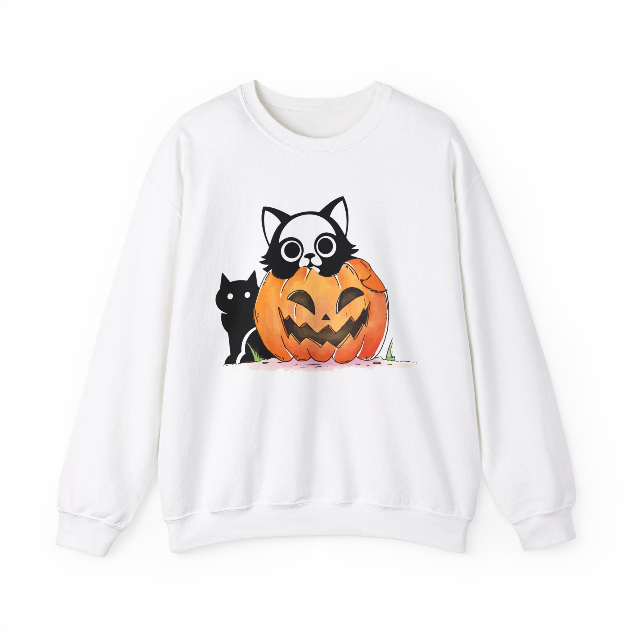 Black Cat Pumpkin Sweatshirt, Halloween Sweatshirt, Pumpkin shirt, Fall Sweatshirt for Women, Halloween Crewneck, Spooky Season, Bat top