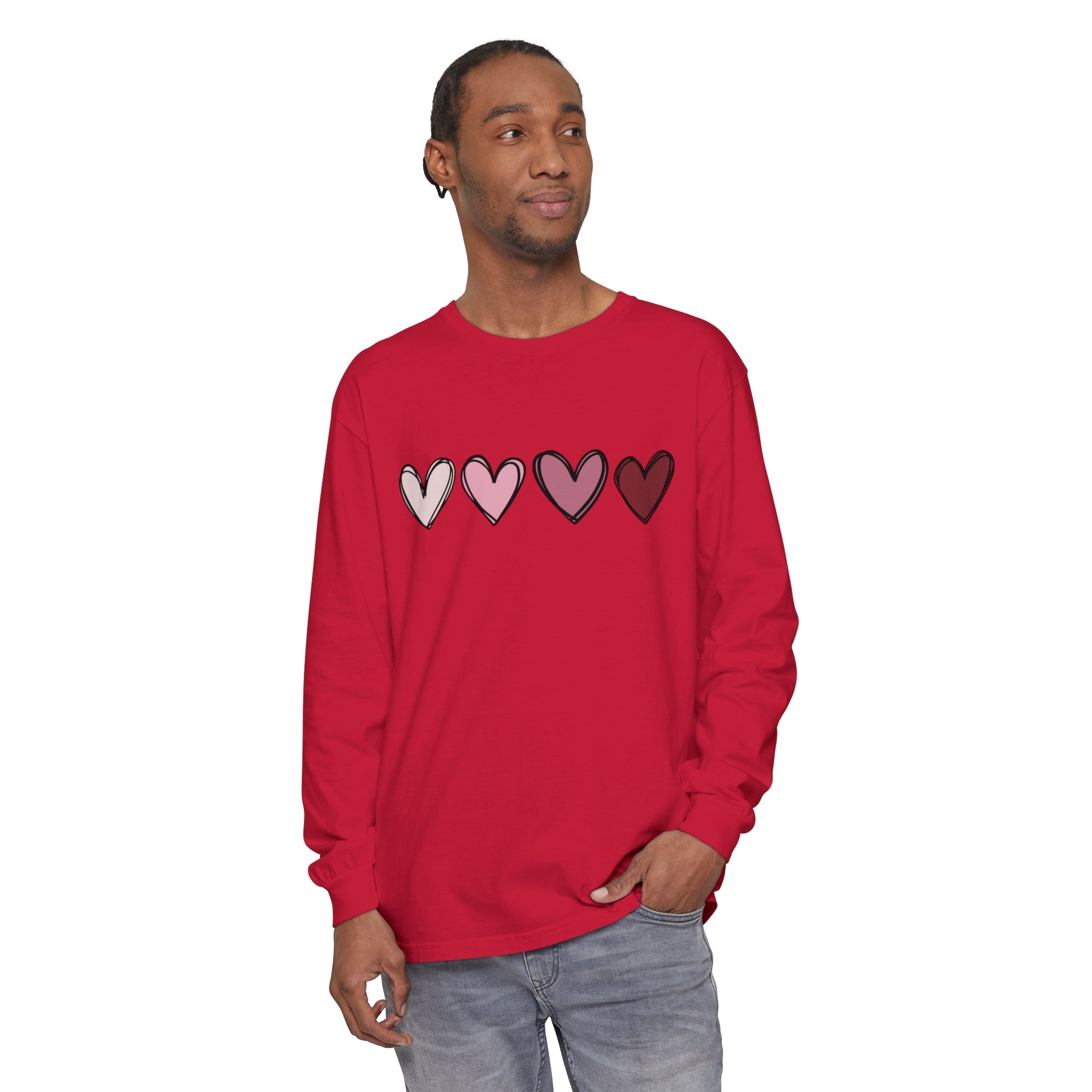 Valentine Double Heart Long Sleeve T-Shirt, Cute Valentine Shirt, Valentine Long Sleeve Shirt, Vintage Valentine Sweatshirt, Love Heart Long Sleeve Tee
