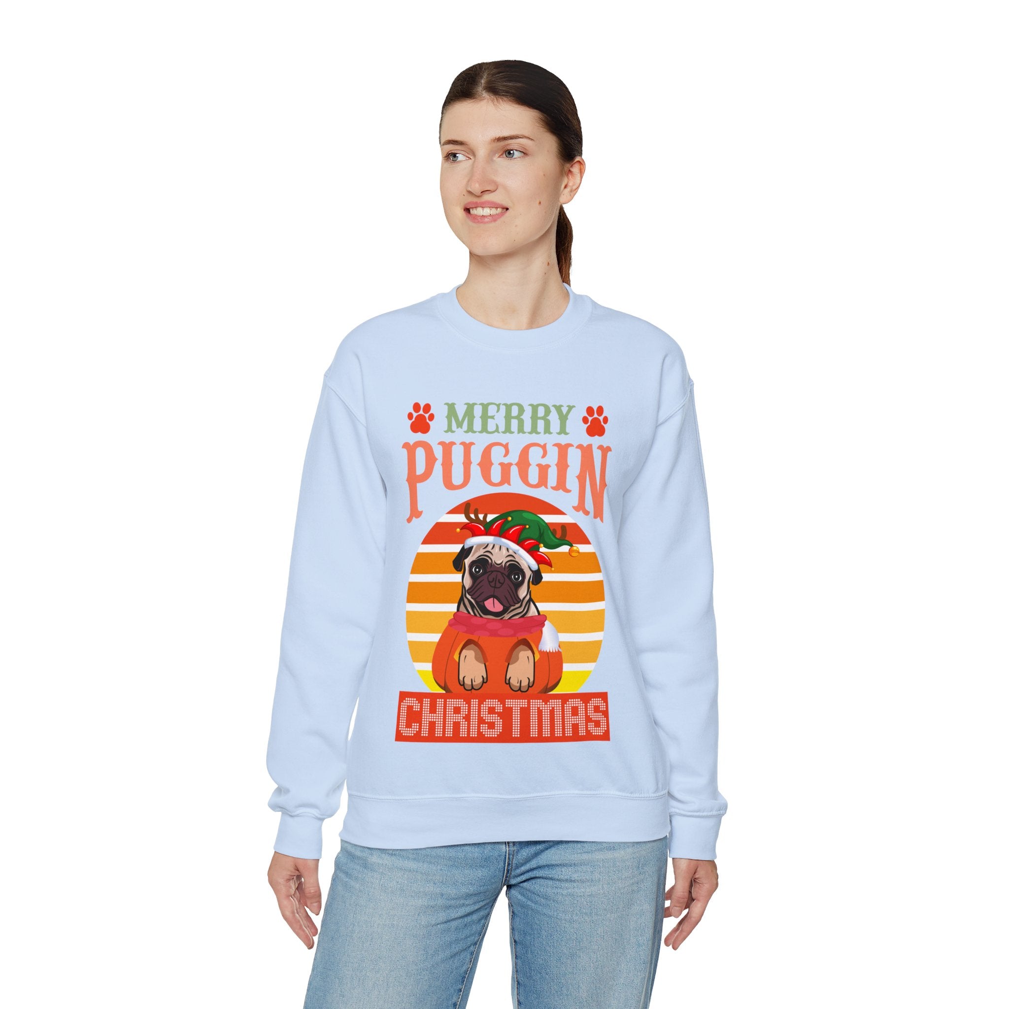 Pug Christmas Sweatshirt, Dog Lover Gift, Holiday Sweaters, Christmas Pugs Shirt, Pug In Santa Hat, Dog Mom Shirt, Santa Pug Shirt