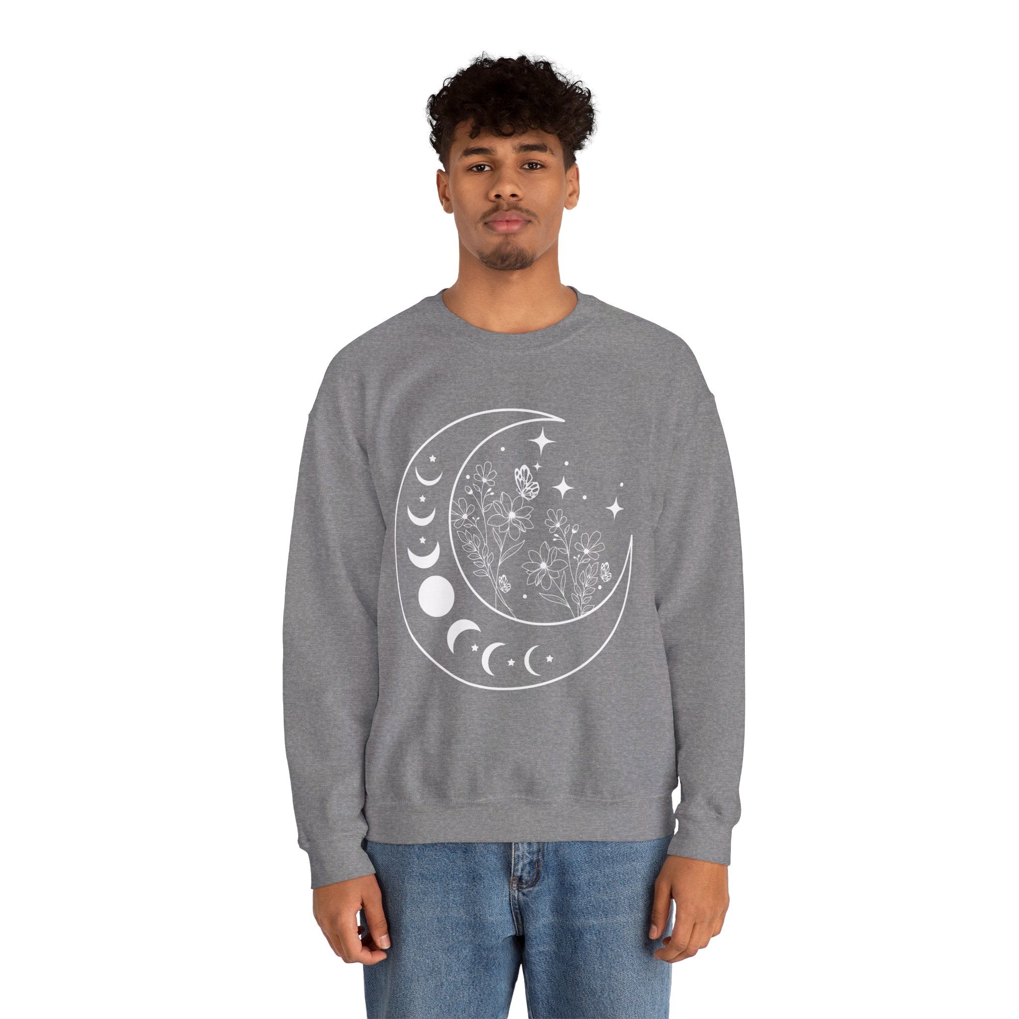 Celestial Moon Sweatshirt, Floral Moon Shirt, Mystical Moon Phase Shirt, Astrology Shirt, Boho Moon Phase Sweatshirt, Trendy Shirts