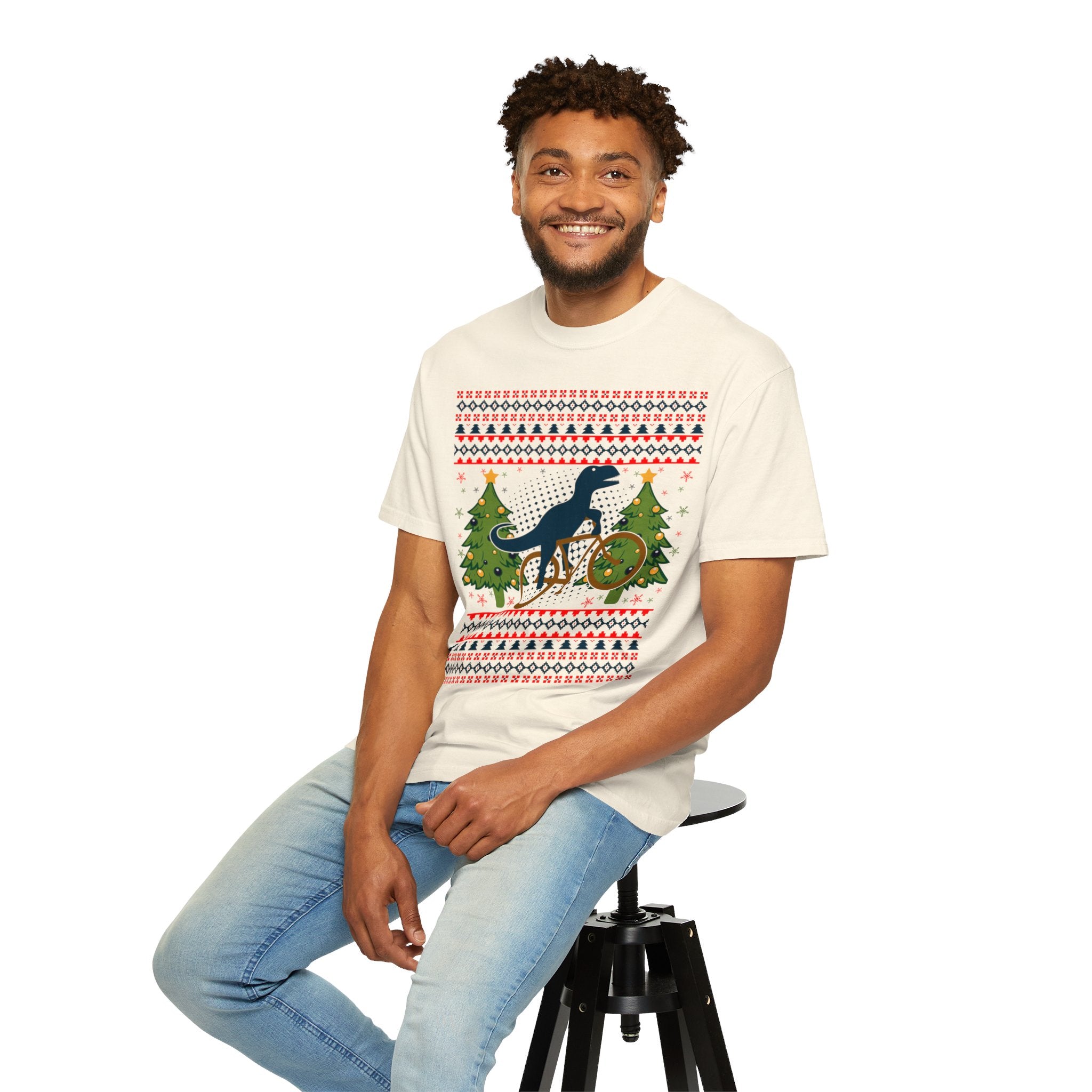 Ugly Christmas Dinosaur Riding Bike Shirt, Dinosaur Christmas Sweater, Dino Riders Tshirt, Dinosaur on a Bike Shirt