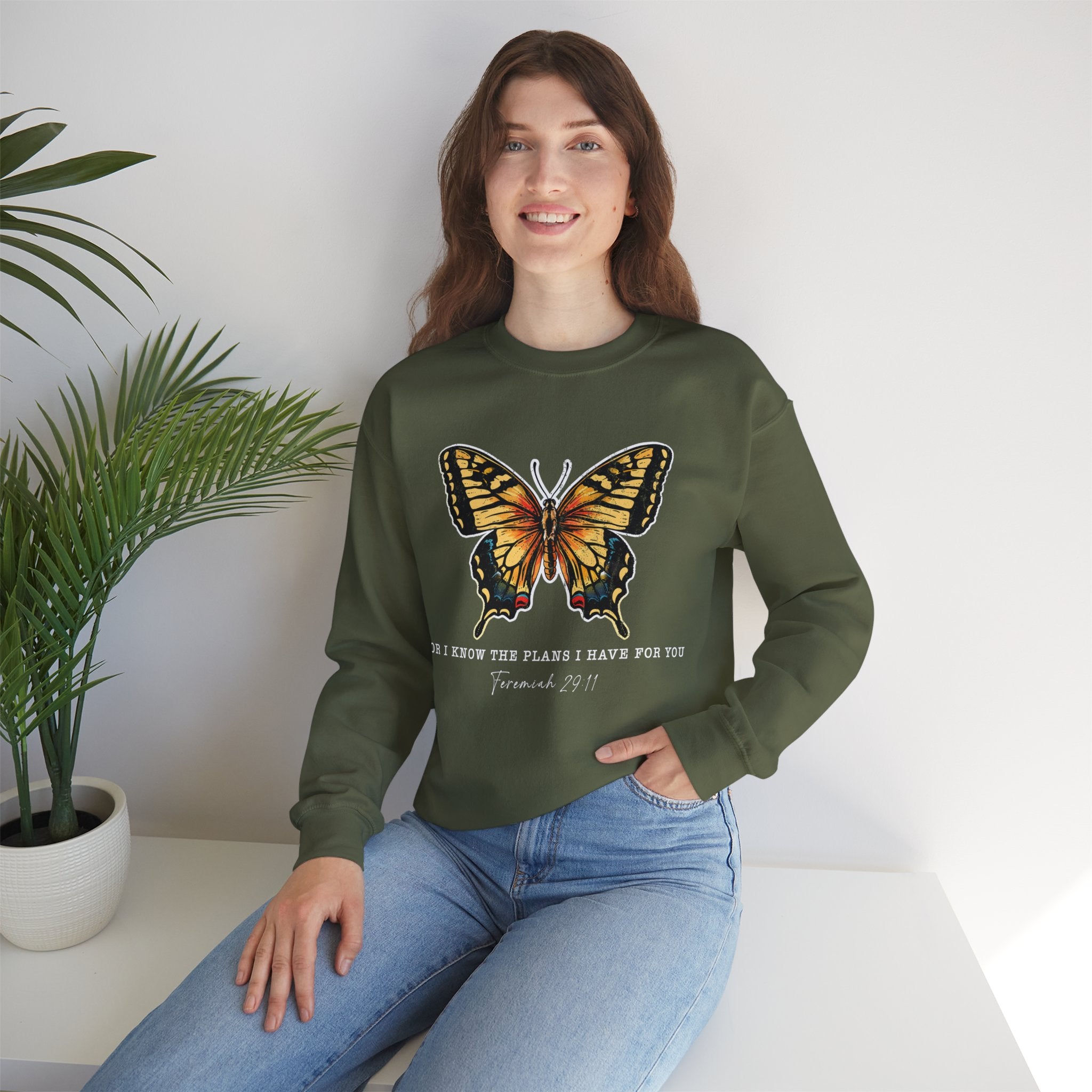 Butterfly Bible Verse Sweatshirt, Religious Shirt, Inspirational Quotes, Christian Shirt, For I Know The Plans I Have For You, Positive Sayings