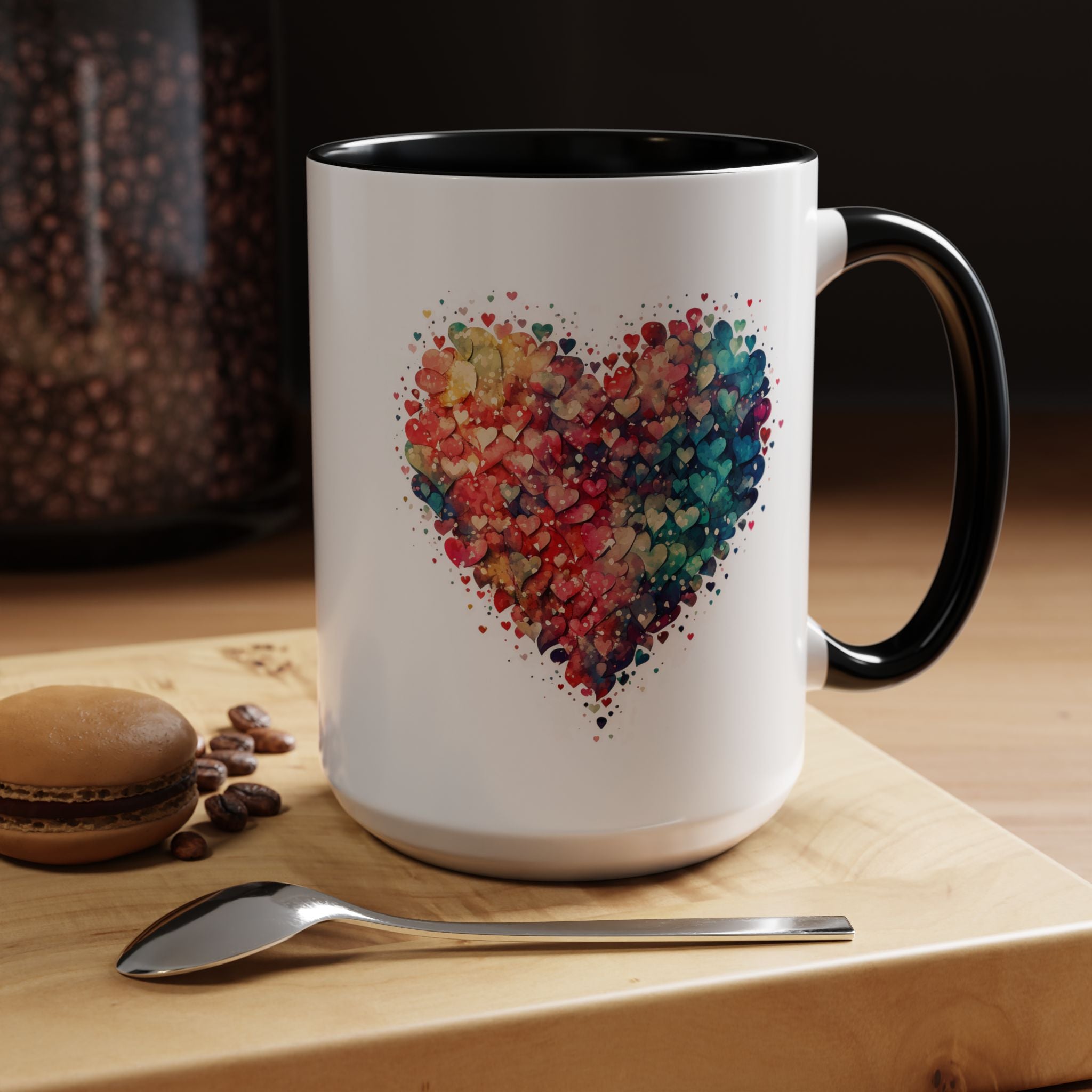 Watercolor Heart Coffee Mug, Heart Mug, Two-Tone Coffee Mugs, 11oz & 15oz Mug, Watercolor Heart Mug