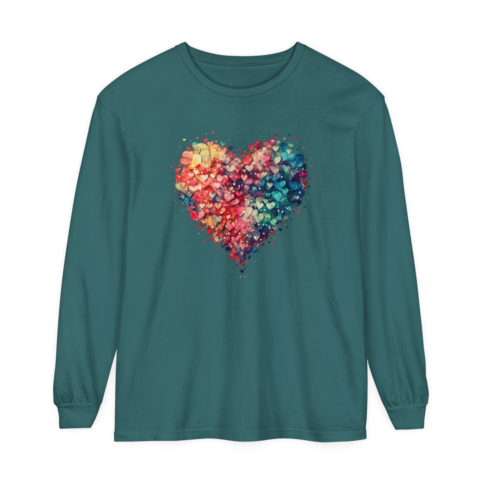 Watercolor Heart Long Sleeve T-Shirt, Colorful Heart Shirt, Cute Heart Valentines Love Long sleeve Tee, Beautiful Watercolor Heart, Hearts Layered Design