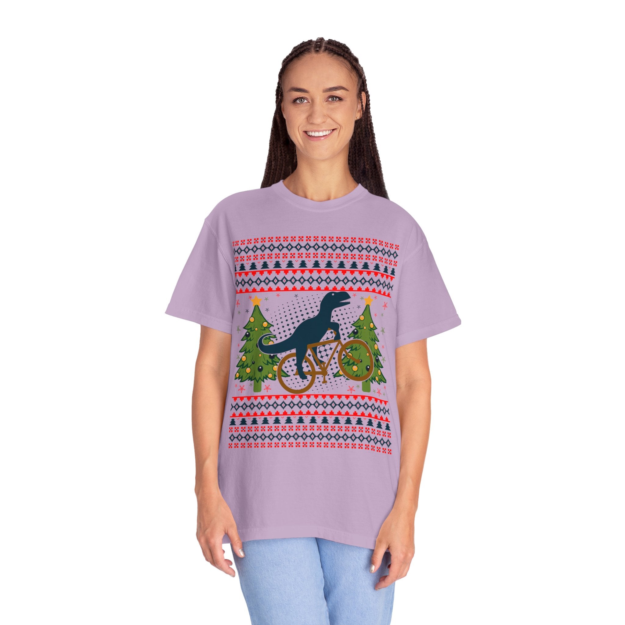 Ugly Christmas Dinosaur Riding Bike Shirt, Dinosaur Christmas Sweater, Dino Riders Tshirt, Dinosaur on a Bike Shirt