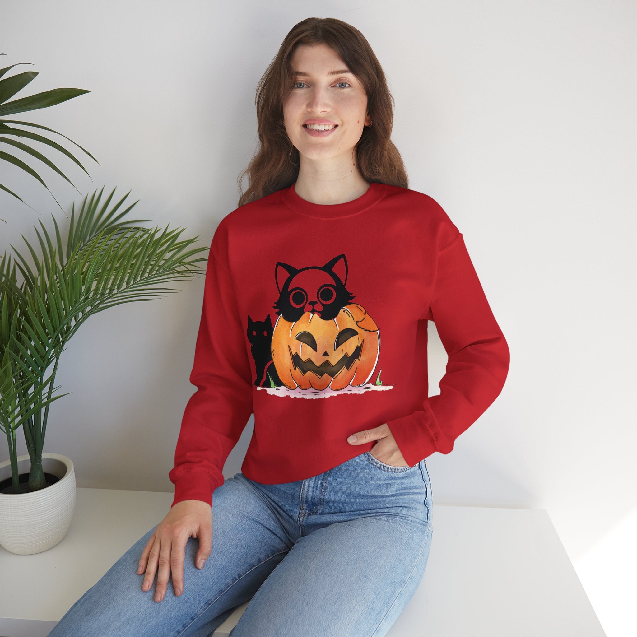 Black Cat Pumpkin Sweatshirt, Halloween Sweatshirt, Pumpkin shirt, Fall Sweatshirt for Women, Halloween Crewneck, Spooky Season, Bat top