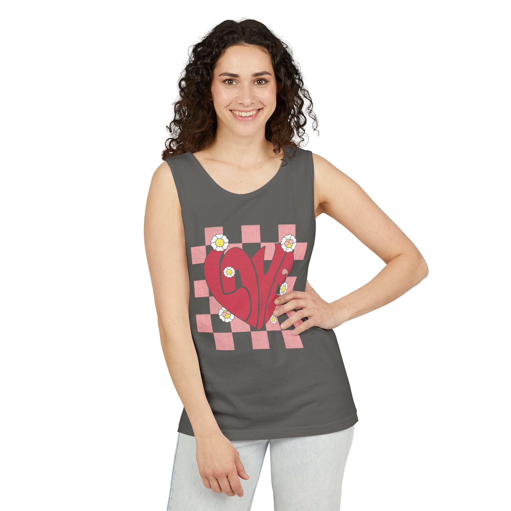 Valentine Heart Tank Top, Retro Love Shirt, Love T-Shirt, Valentines Day Gift, Checker heart tee, Heart Love Tank Top