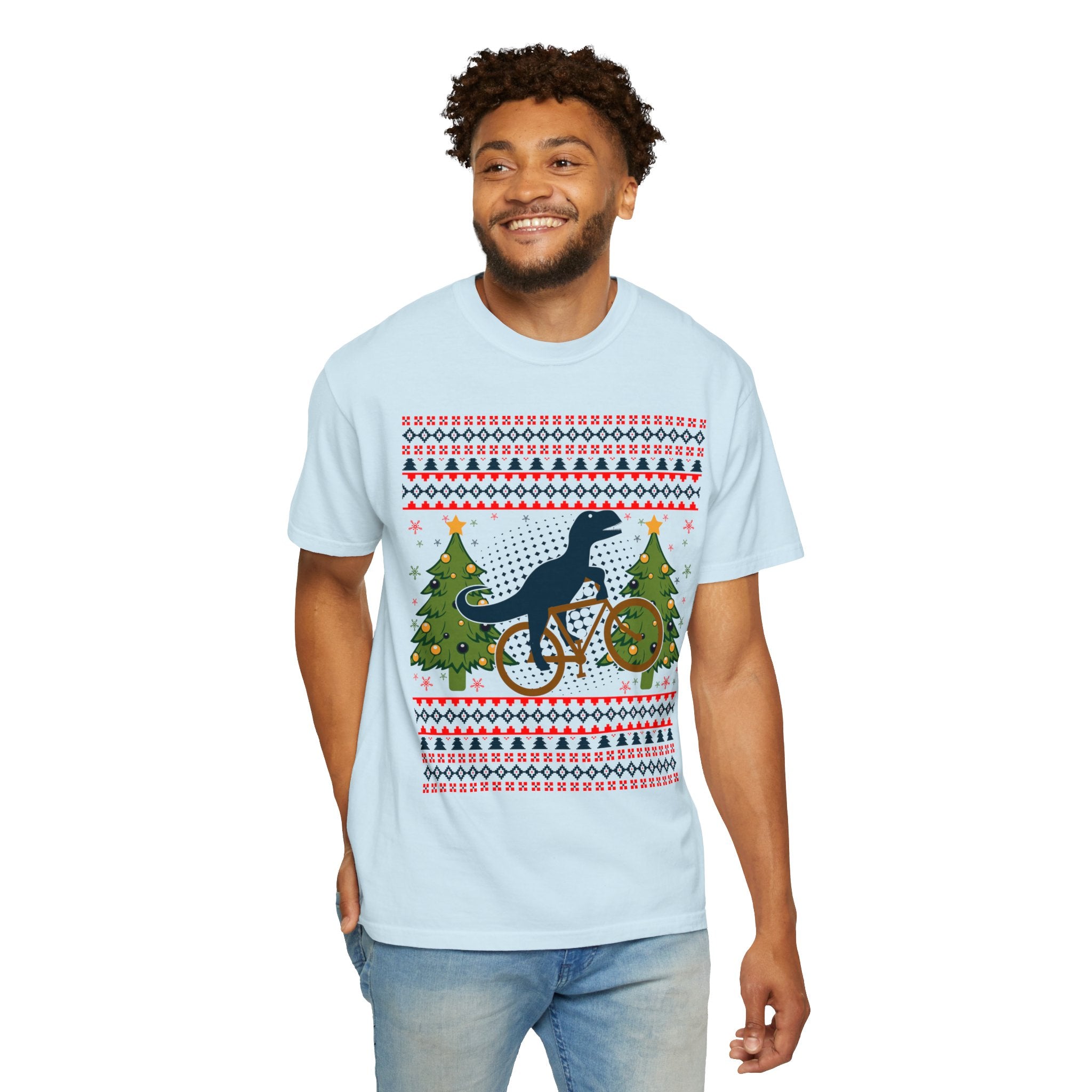 Ugly Christmas Dinosaur Riding Bike Shirt, Dinosaur Christmas Sweater, Dino Riders Tshirt, Dinosaur on a Bike Shirt