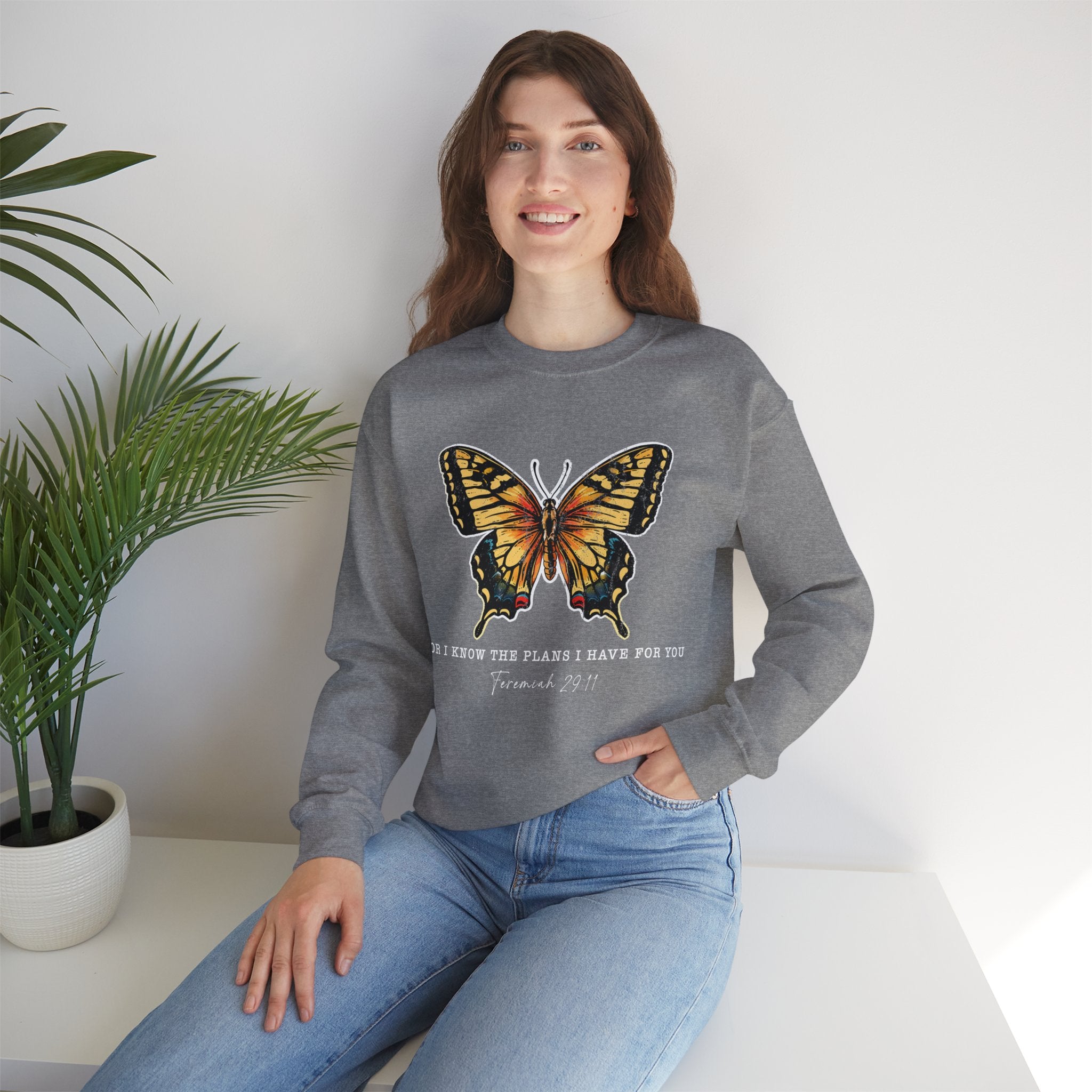 Butterfly Bible Verse Sweatshirt, Religious Shirt, Inspirational Quotes, Christian Shirt, For I Know The Plans I Have For You, Positive Sayings