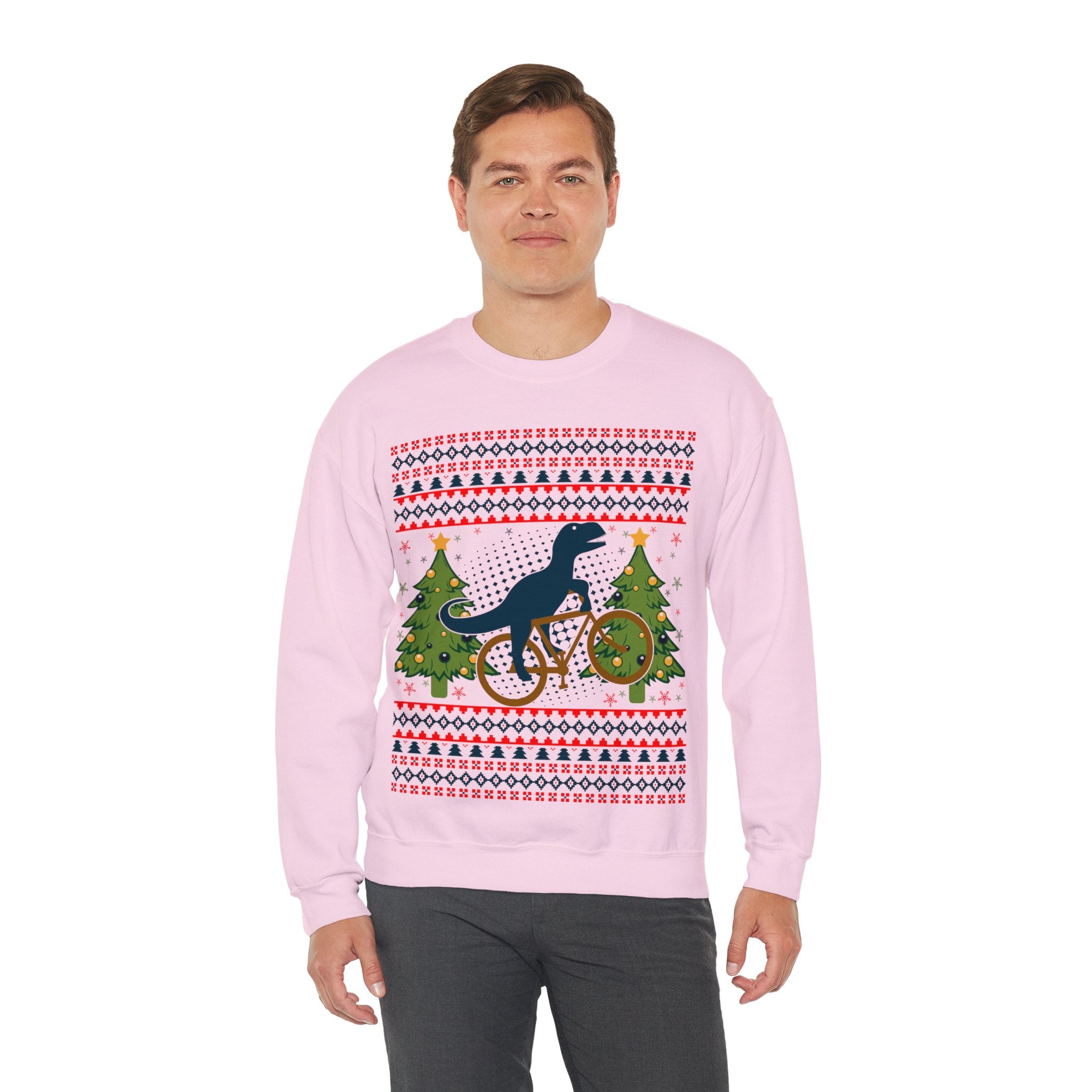 Ugly Christmas Dinosaur Riding Bike Sweater, Dinosaur Christmas Sweatshirt, Dino Riders shirt, Dinosaur on a Bike Shirt